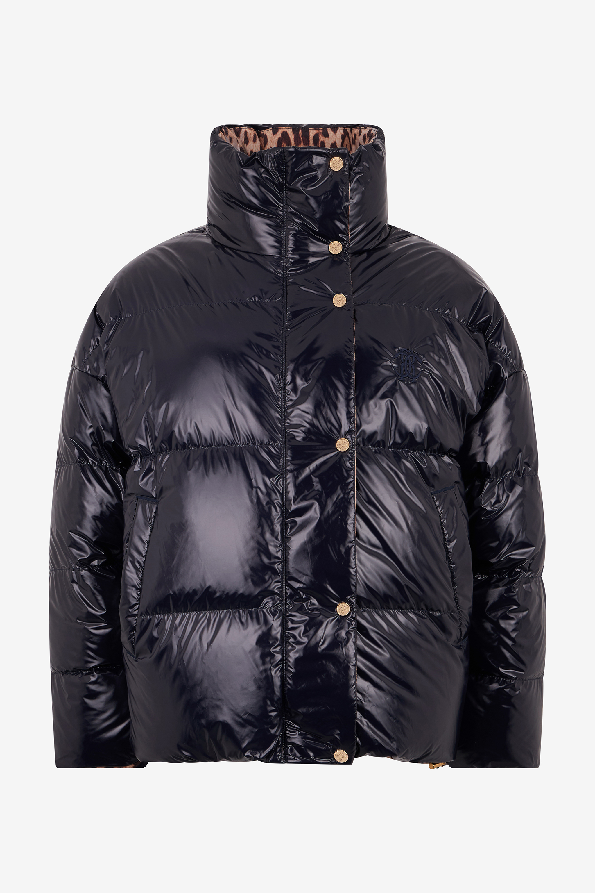 Roberto Cavalli Reversible Marble Print Down Jacket In Animal Print