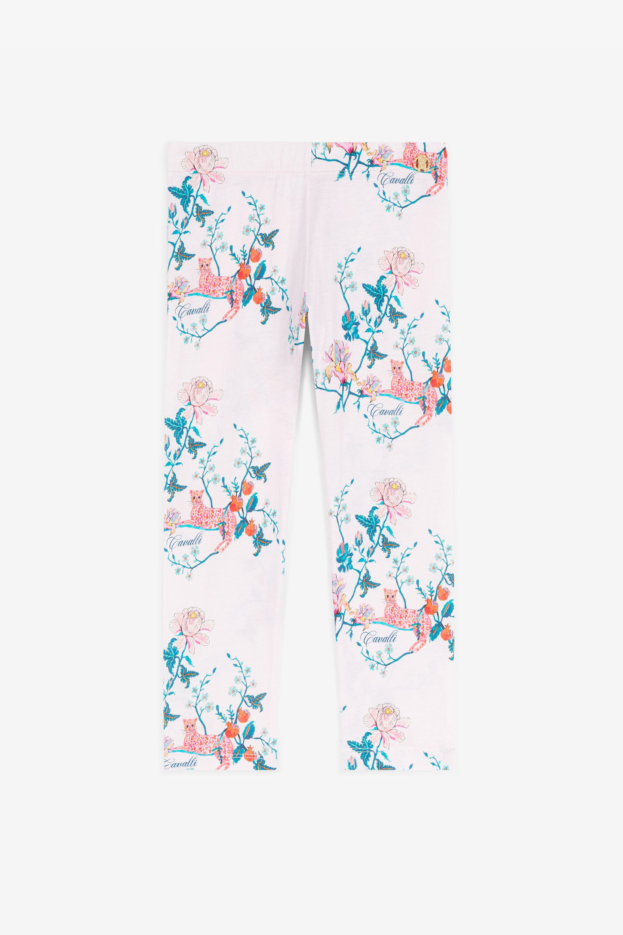 Roberto Cavalli Floral-print Cotton Leggings In Pink