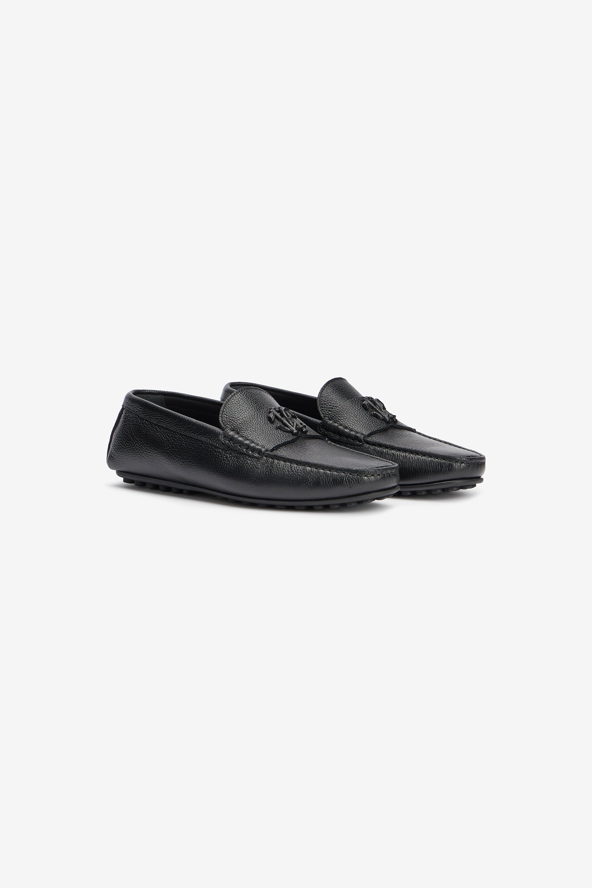 Roberto Cavalli Black Loafers With Monogram Mirror Snake In Black