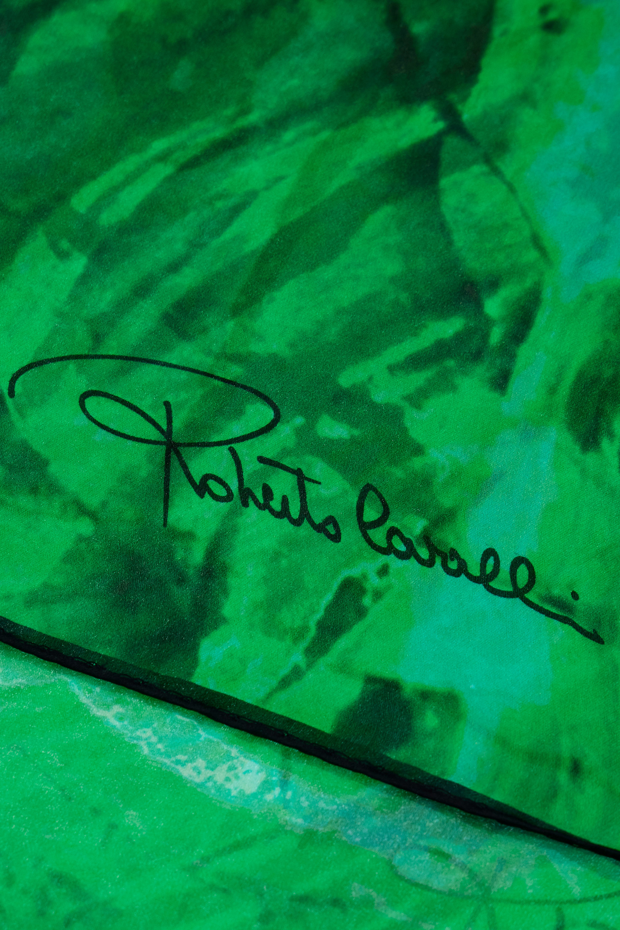 Roberto Cavalli Silk Scarf With Malachite Print In Green