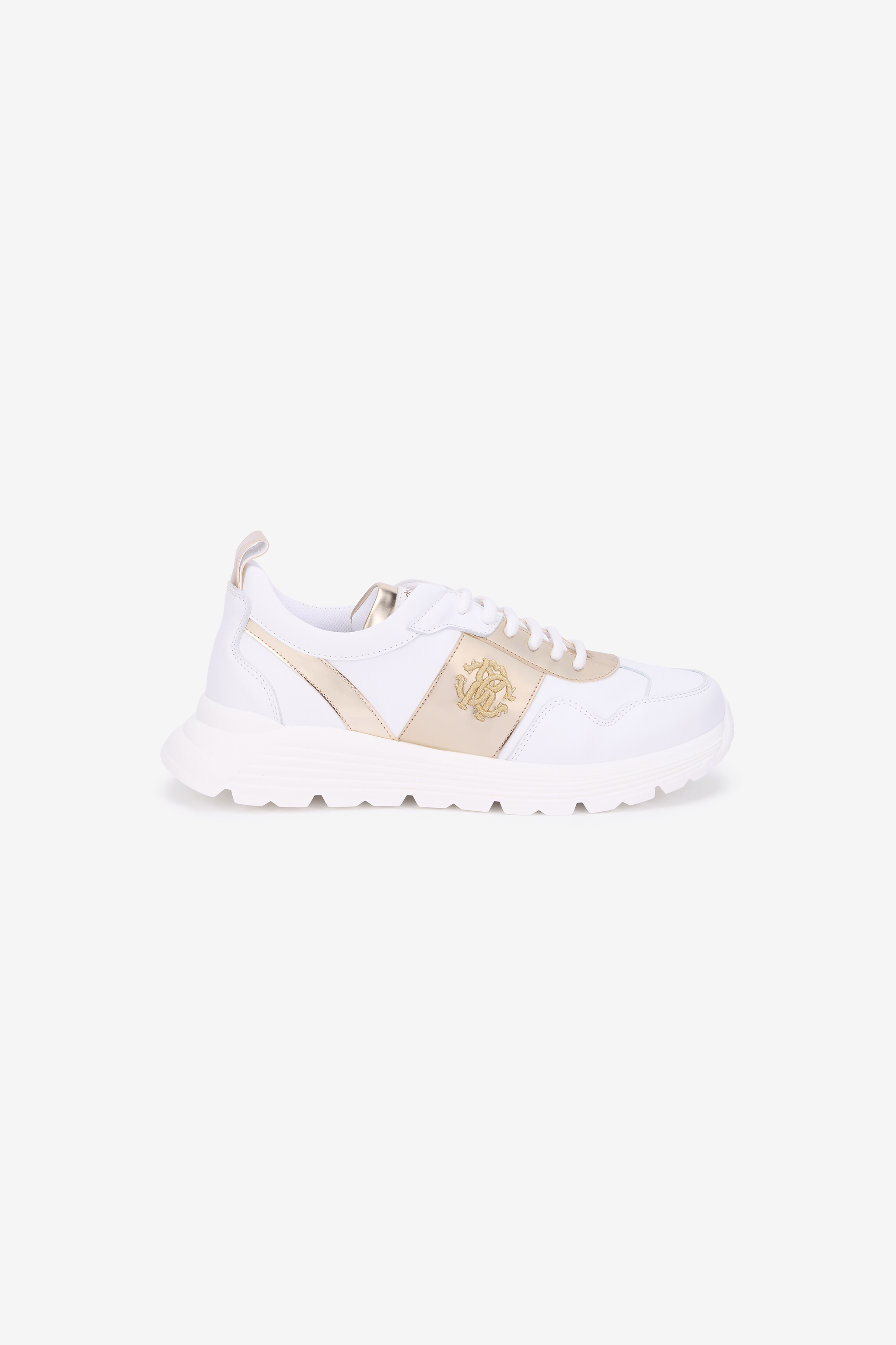 Roberto Cavalli White Running Shoes With Gold Monogram Rc In White