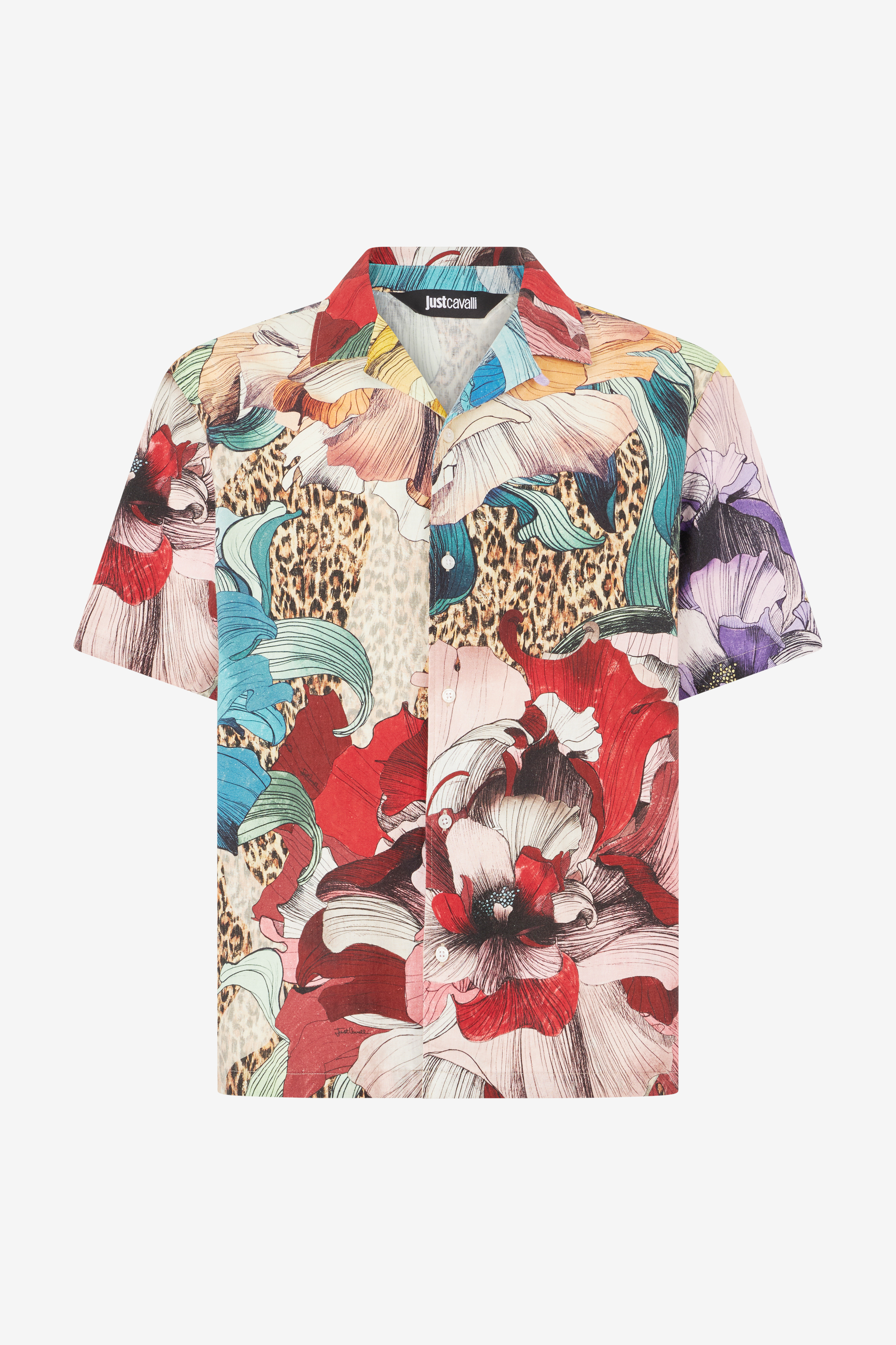 Shirt With Floral And Jaguar Skin Print