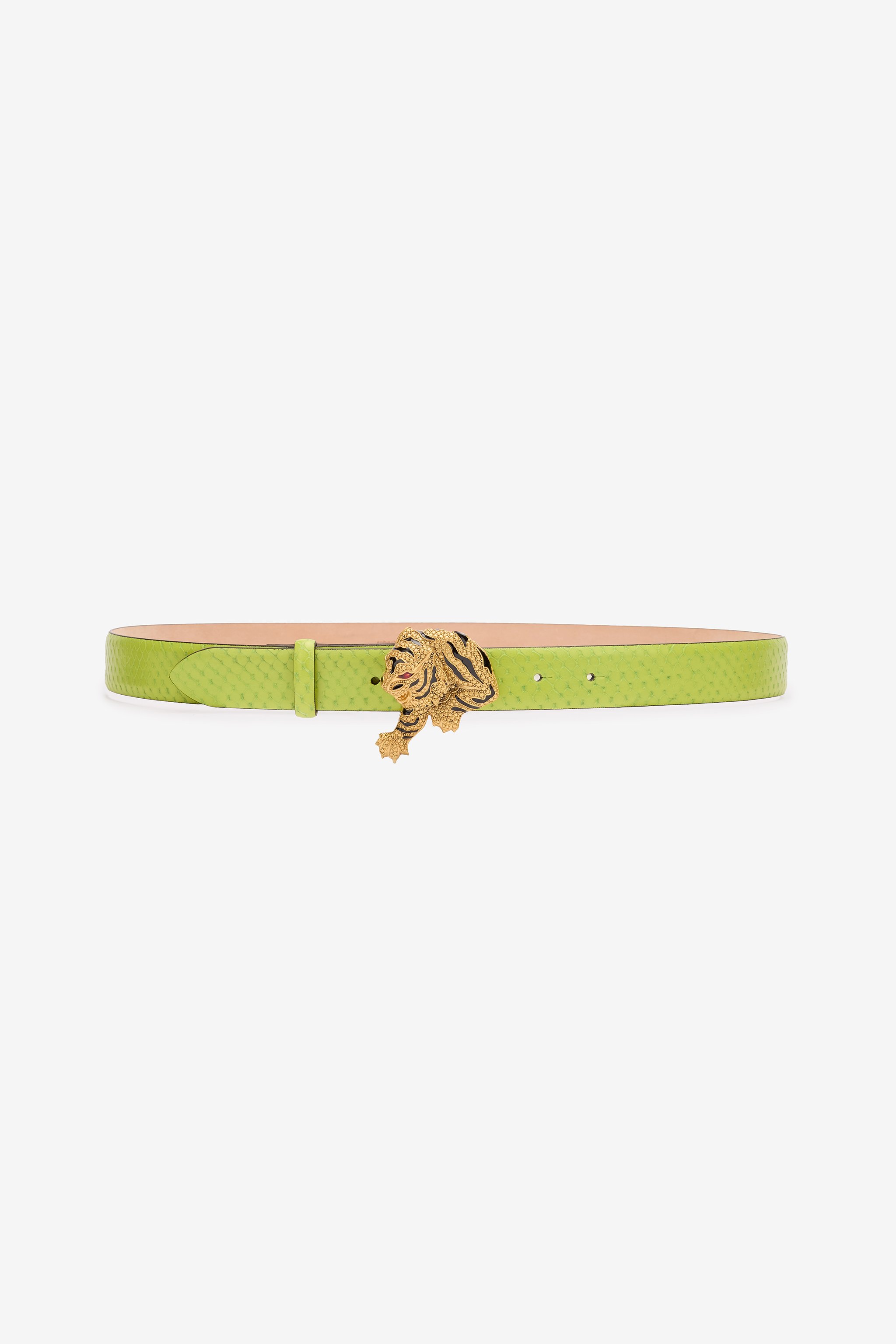 ROBERTO CAVALLI SNAKE-EFFECT BELT WITH BEJEWELED TIGER 