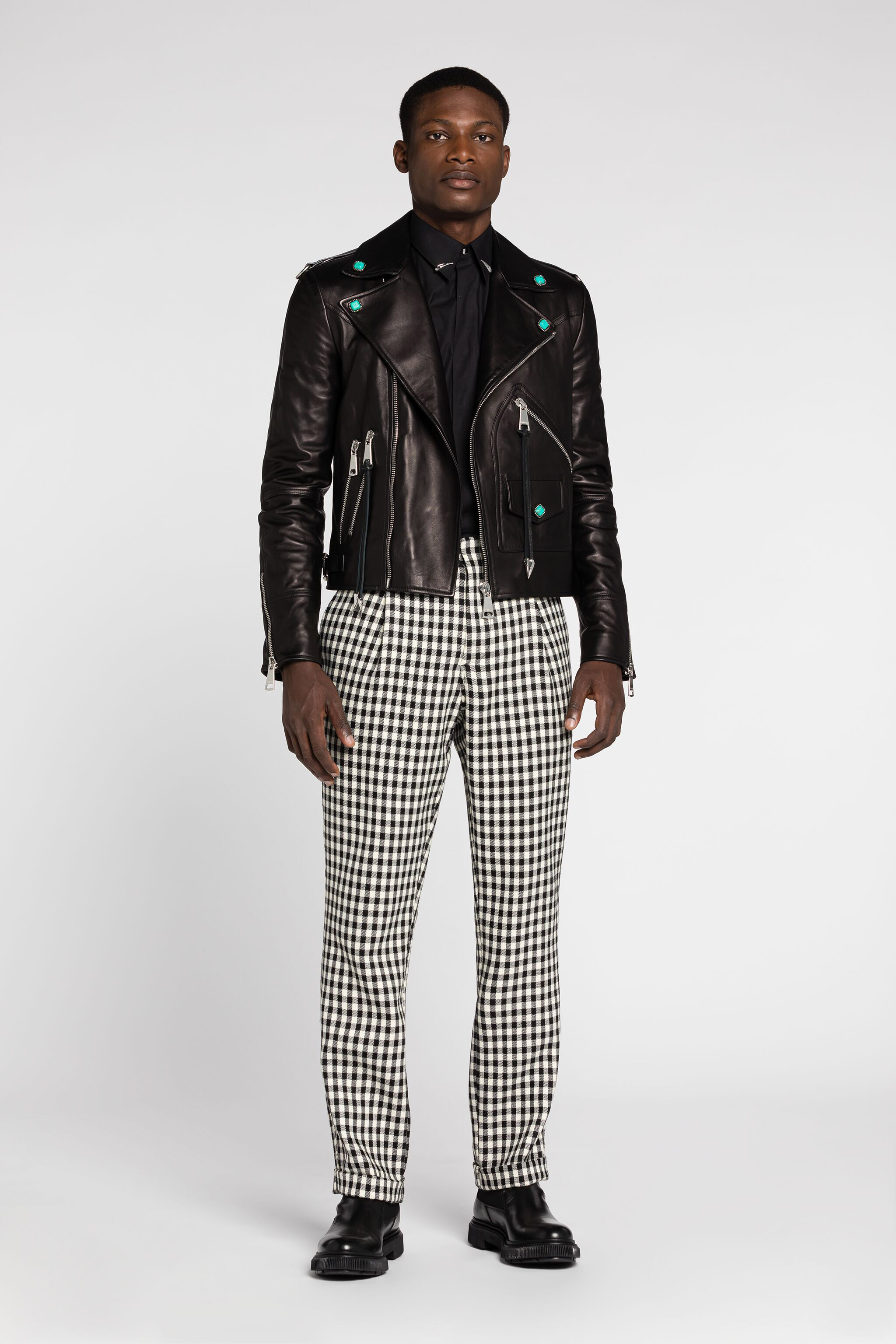 Roberto Cavalli Embellished Leather Biker Jacket In Black
