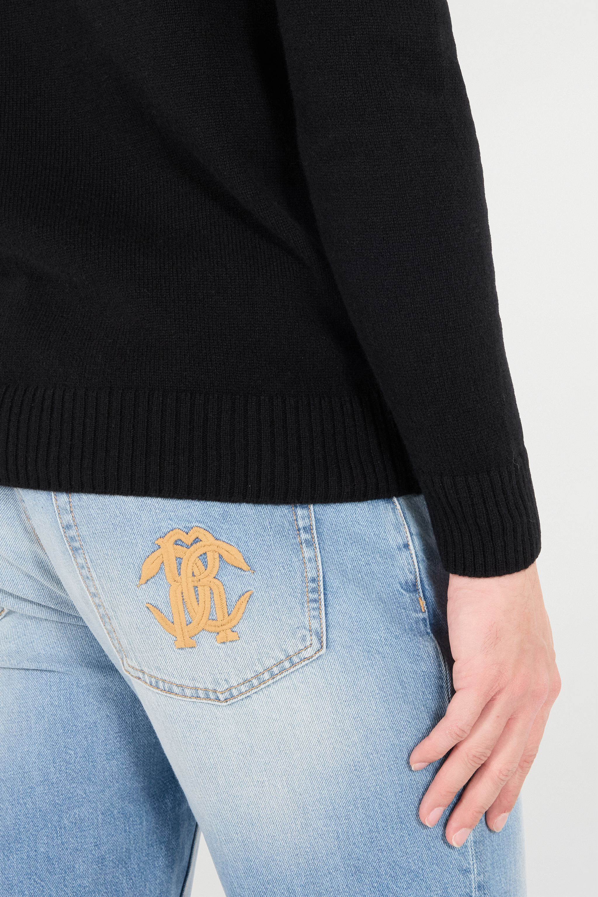 Roberto Cavalli High Collar Wool Sweater In Black
