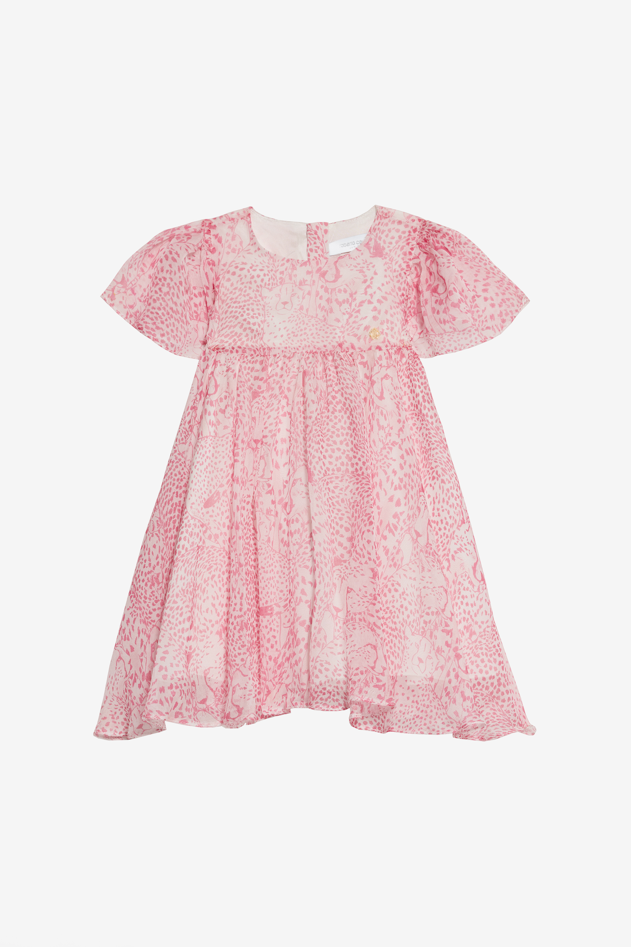 Roberto Cavalli Girls Pink Silk Dress With Cheetah Print - Baby (6M-3Y)