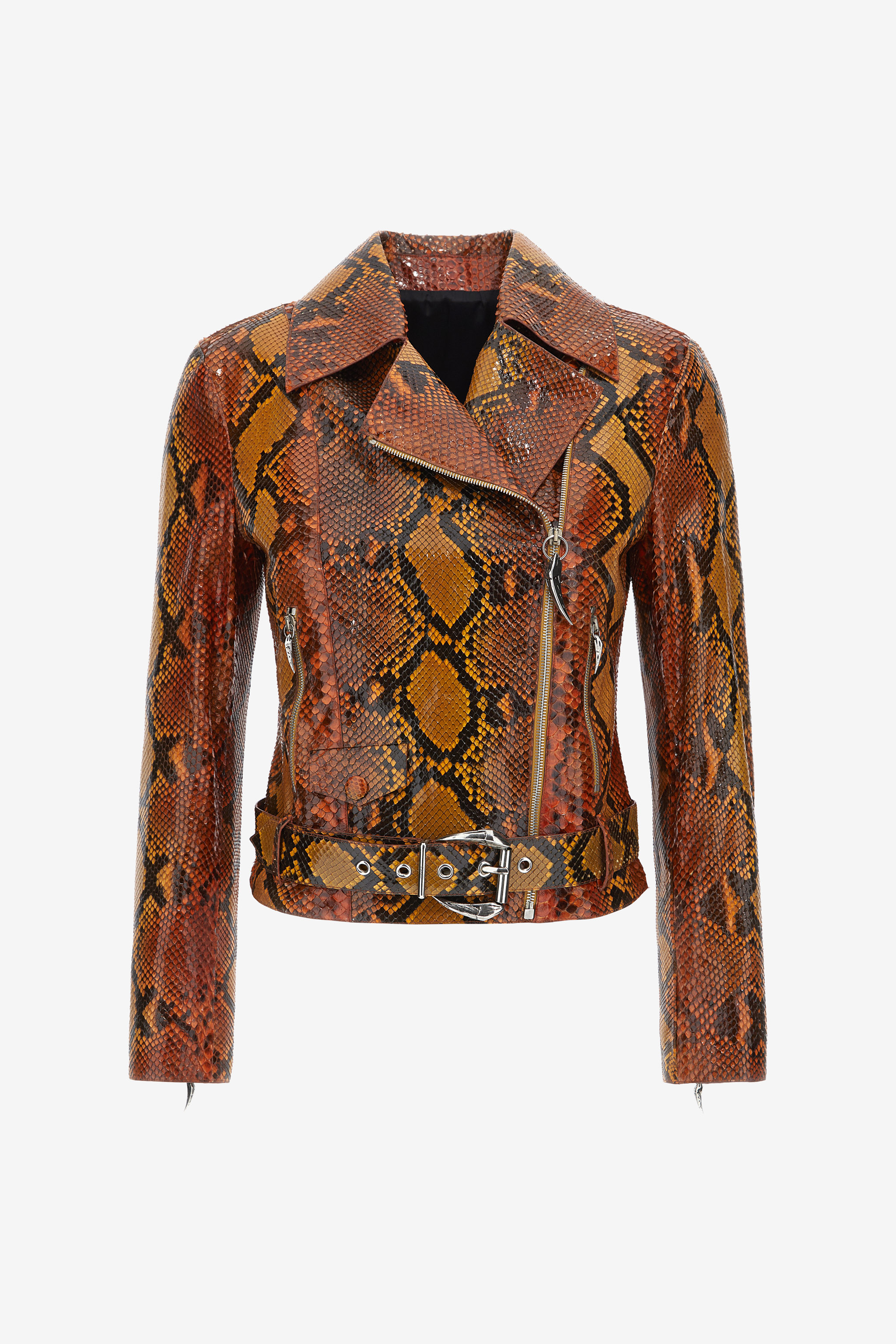 CLASS Roberto Cavalli レザー ジャケット レース ビジュー Snake leather jacket in Orange for Women | Roberto Cavalli®