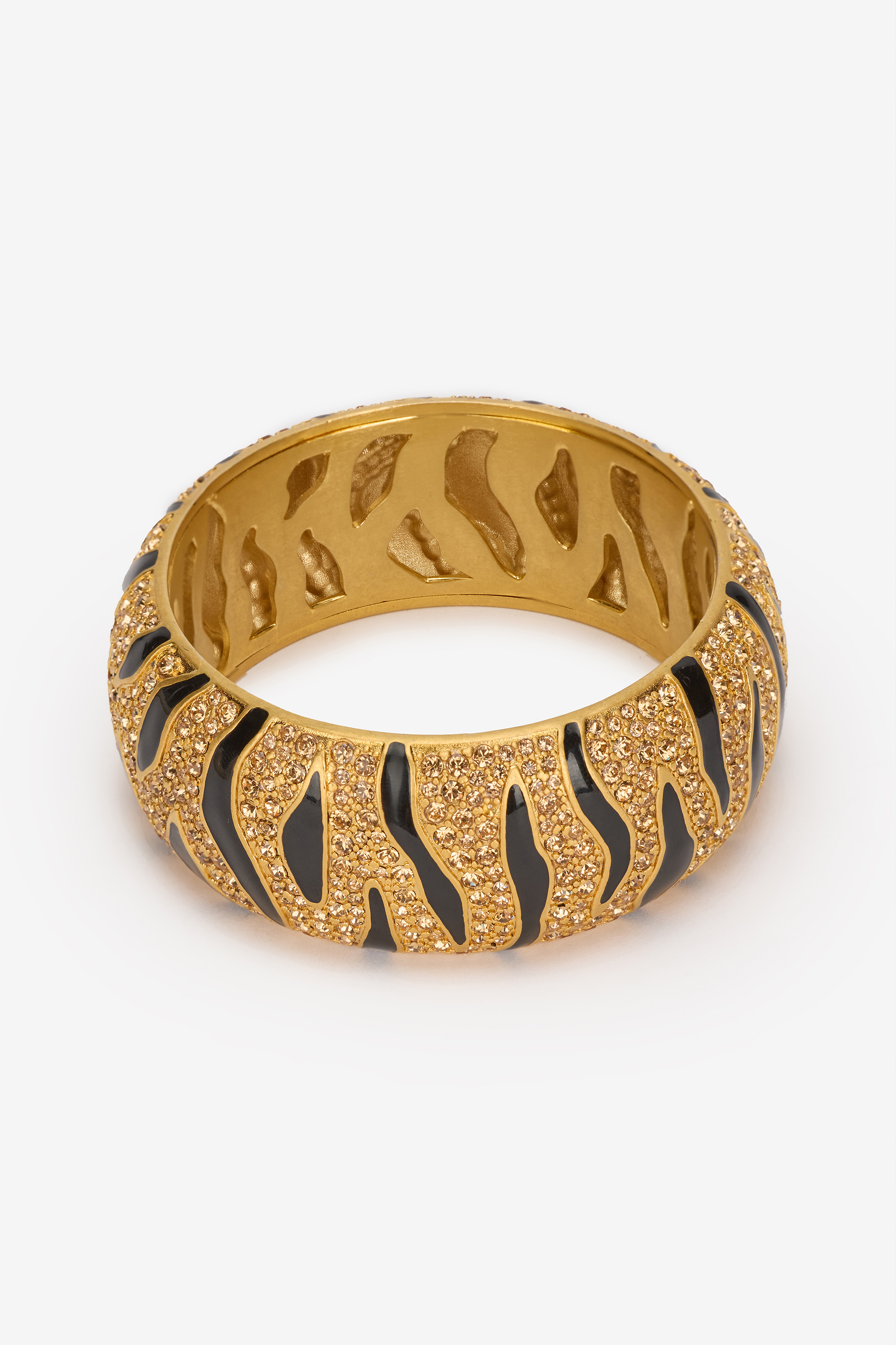 Roberto Cavalli Bangle With Crystals And Tiger Skin Pattern In Gold