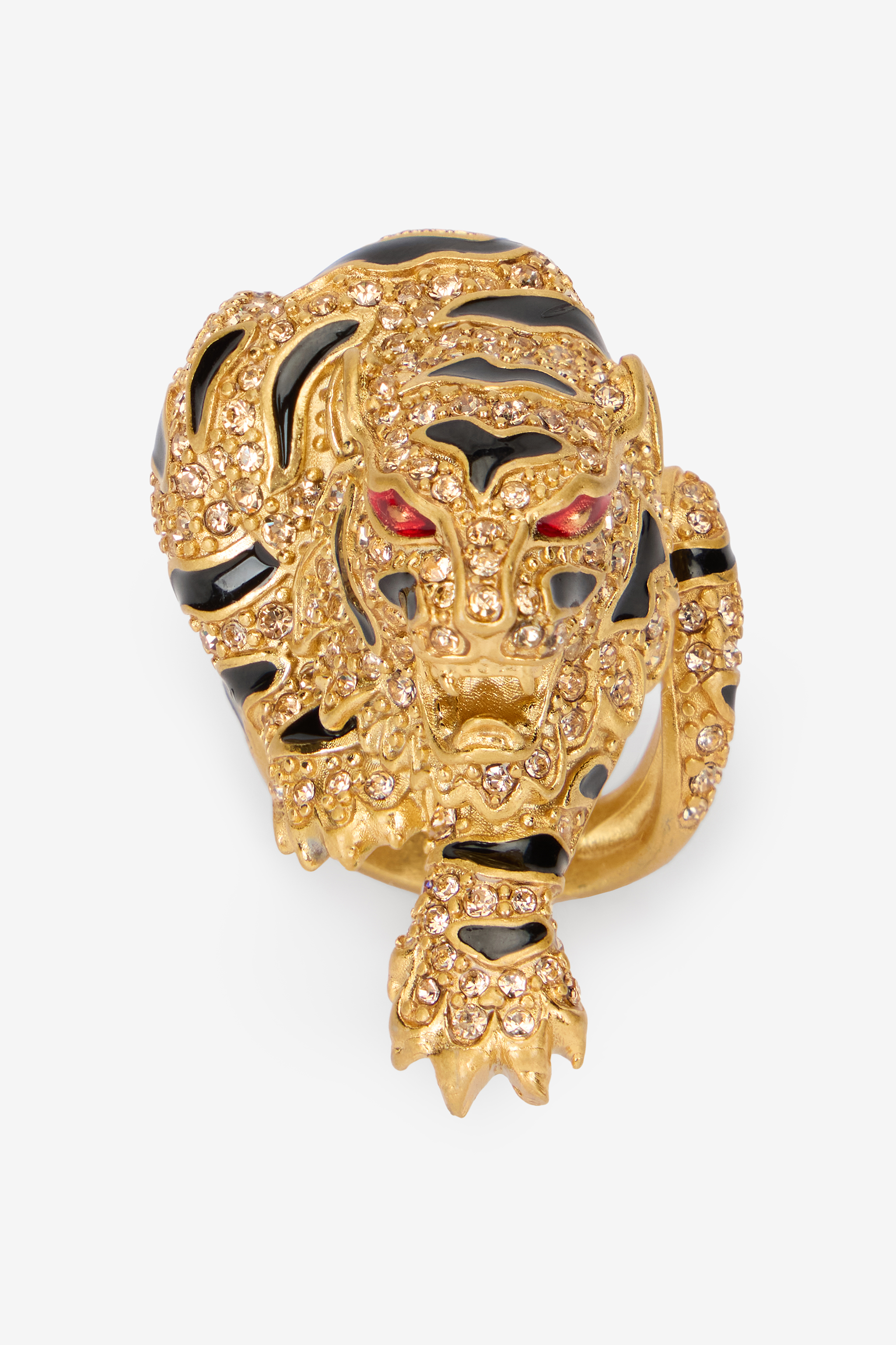 Roberto Cavalli Women's Gold Crystal-Embellished Roar Ring - Fashion Jewelry Oro/Nero