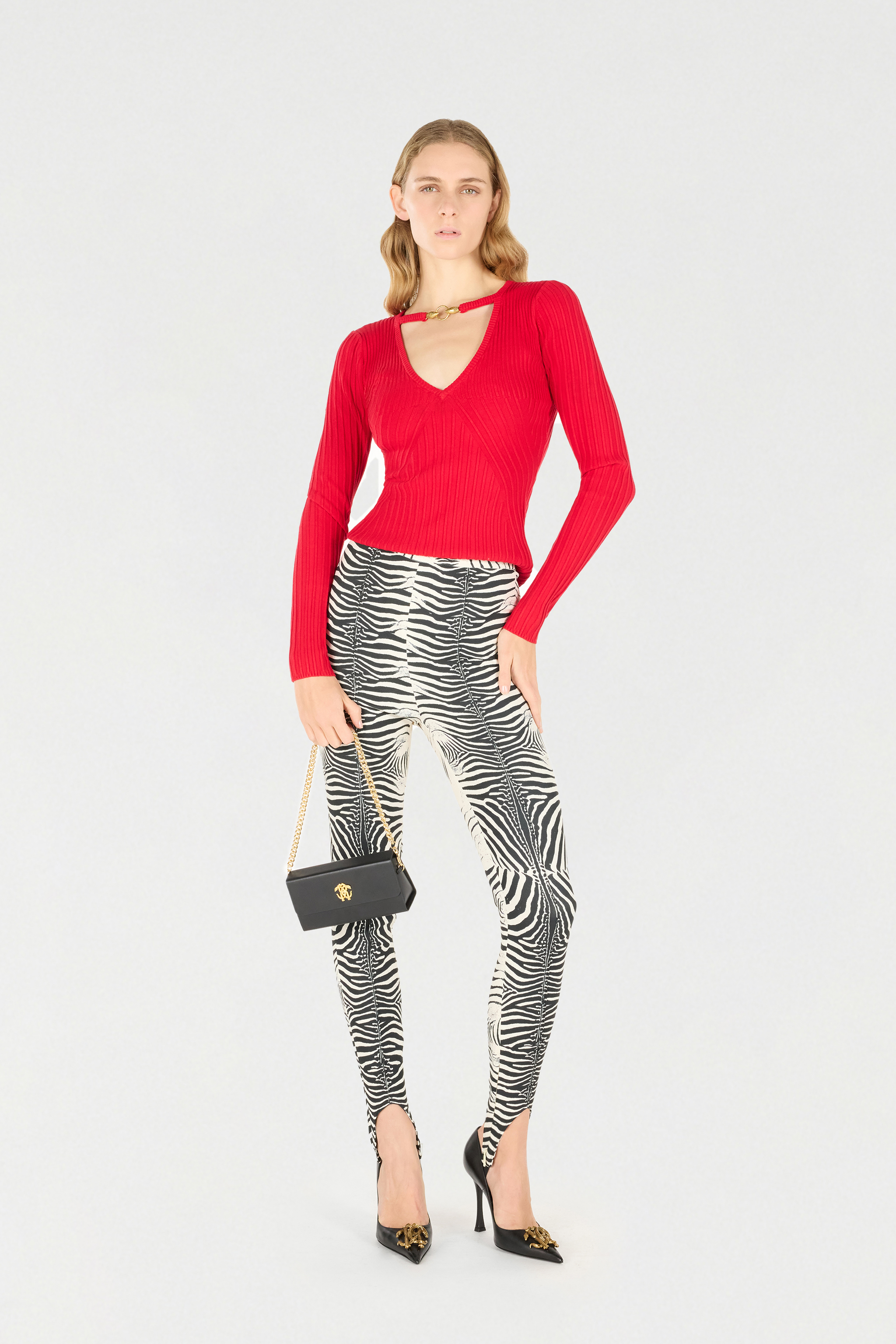 Roberto Cavalli Sweater With Snake Head Charms In Red