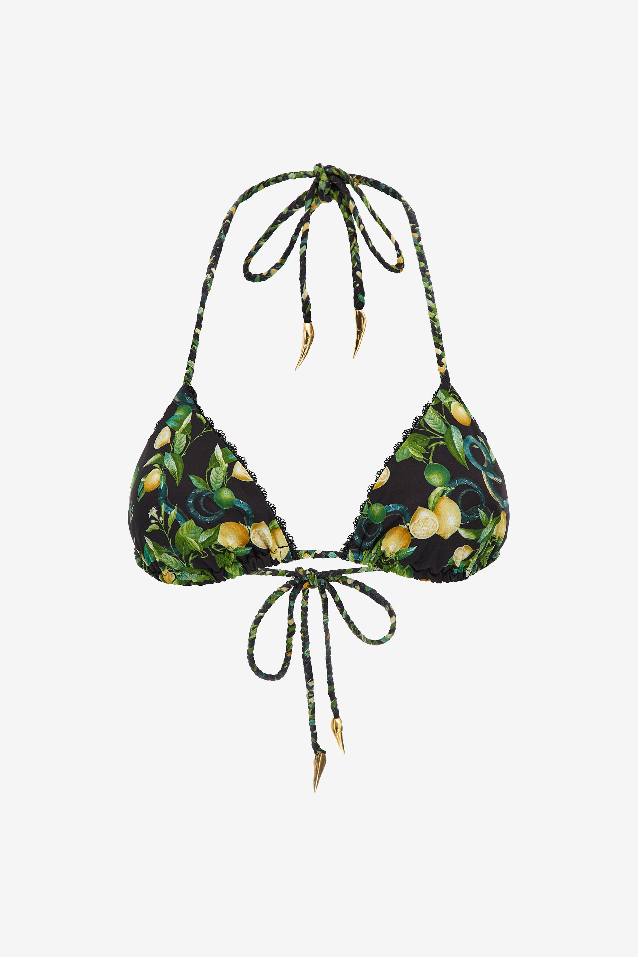 Roberto Cavalli Lemon Print Triangle Bikini In Black