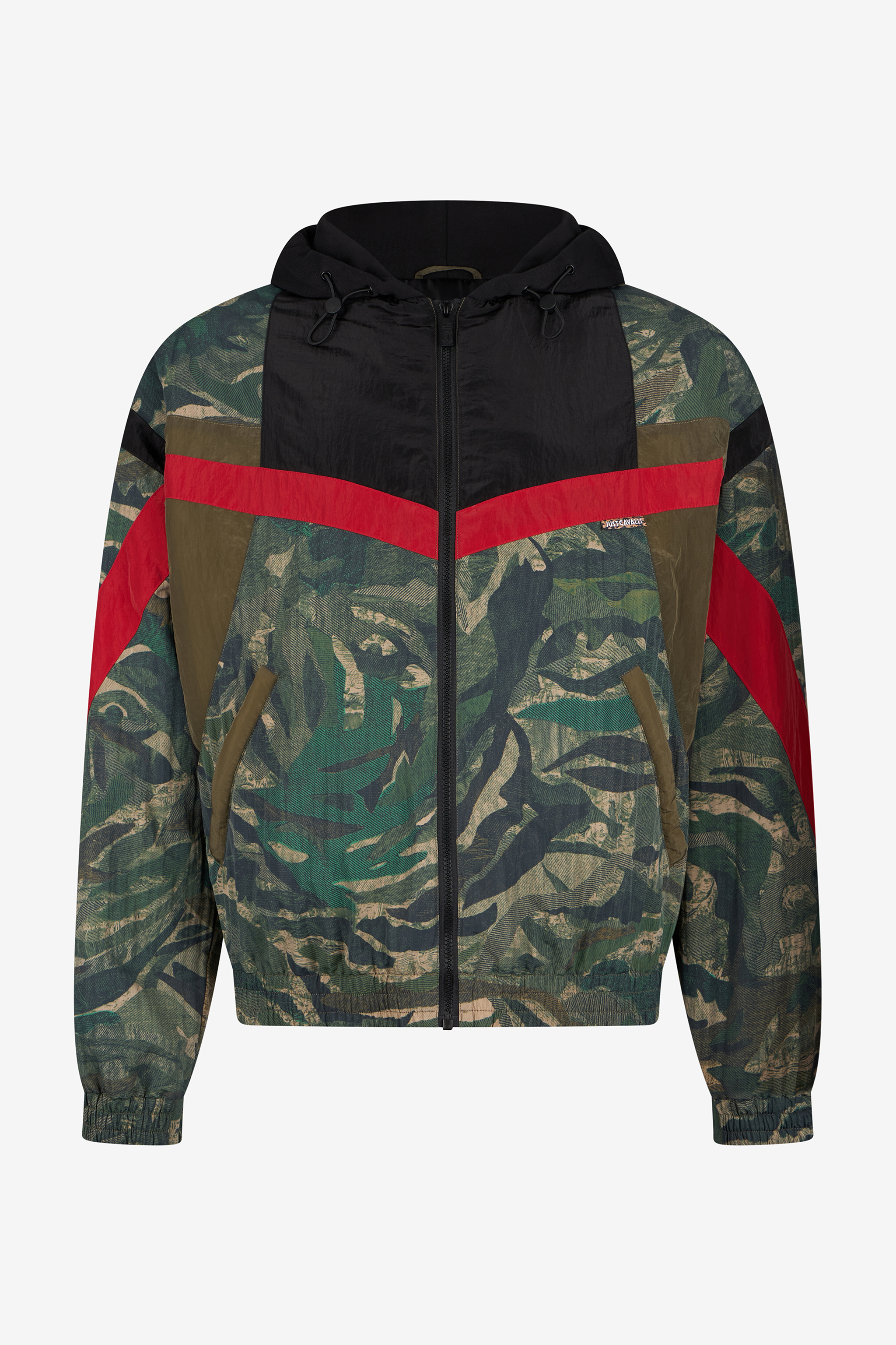Roberto Cavalli Men's Red/Black Tiger Camu Print Jacket - Denim Jackets Verde 185