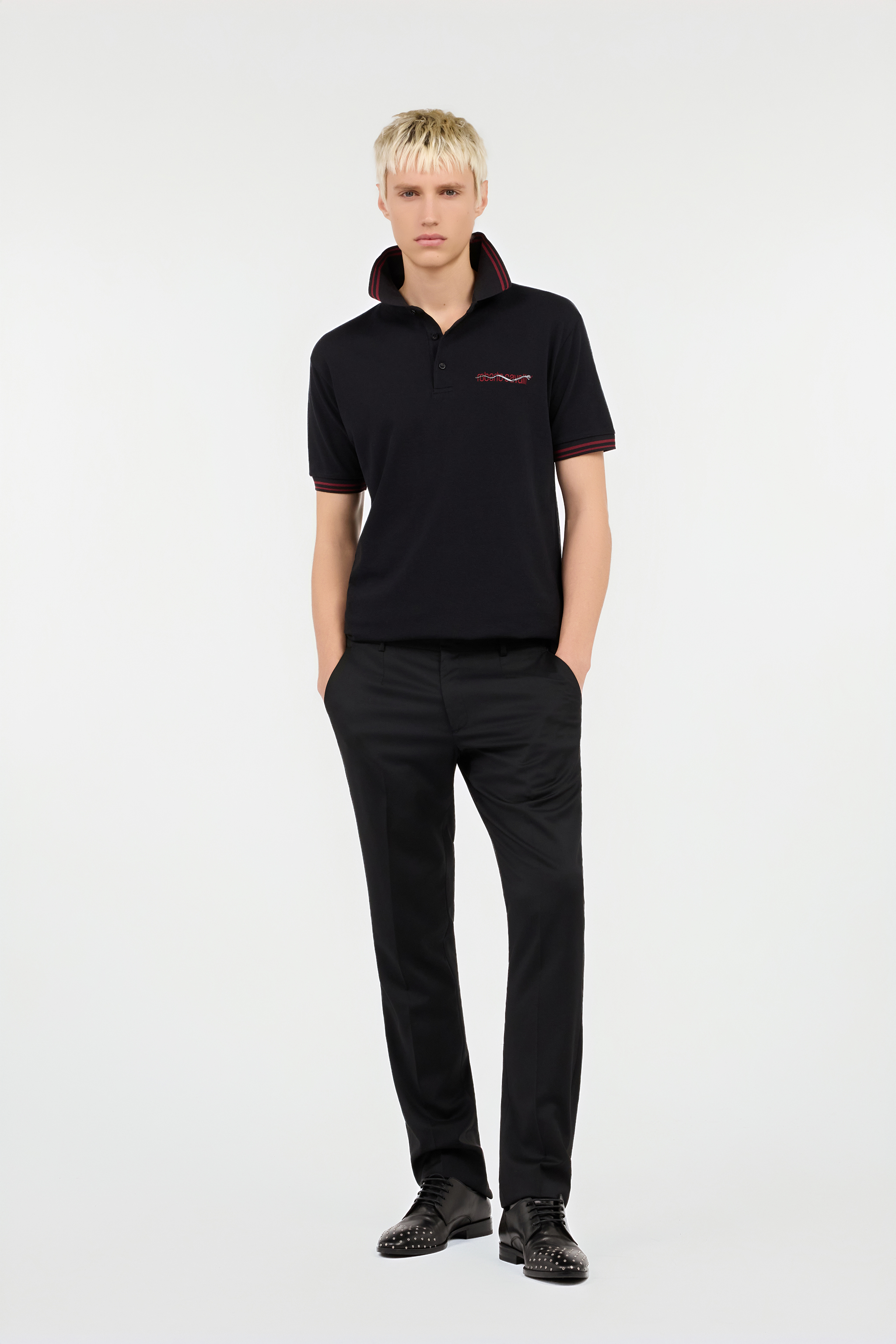 Black Polo With Striped Trim