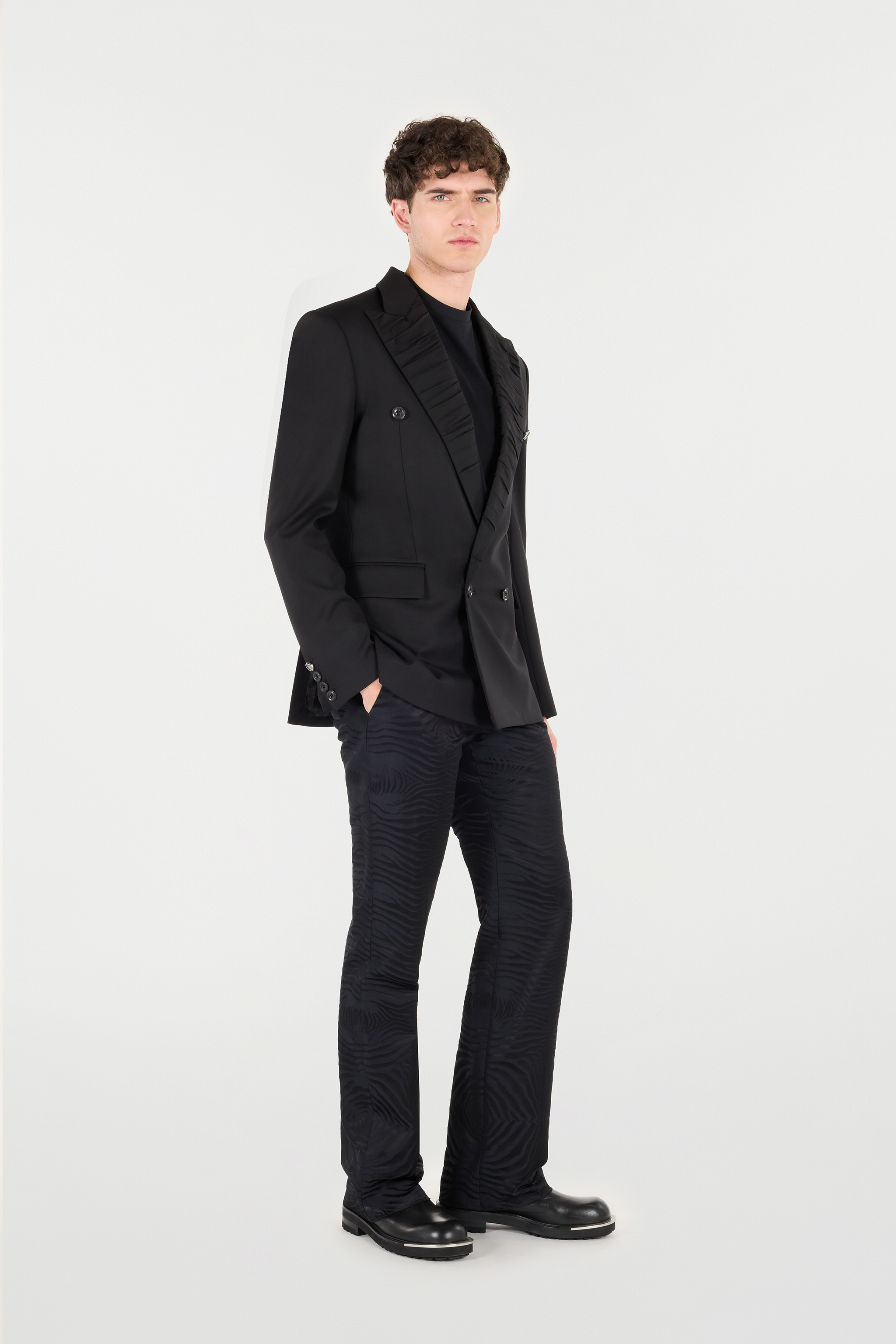 Roberto Cavalli Double-breasted Wool-blend Blazer In Black
