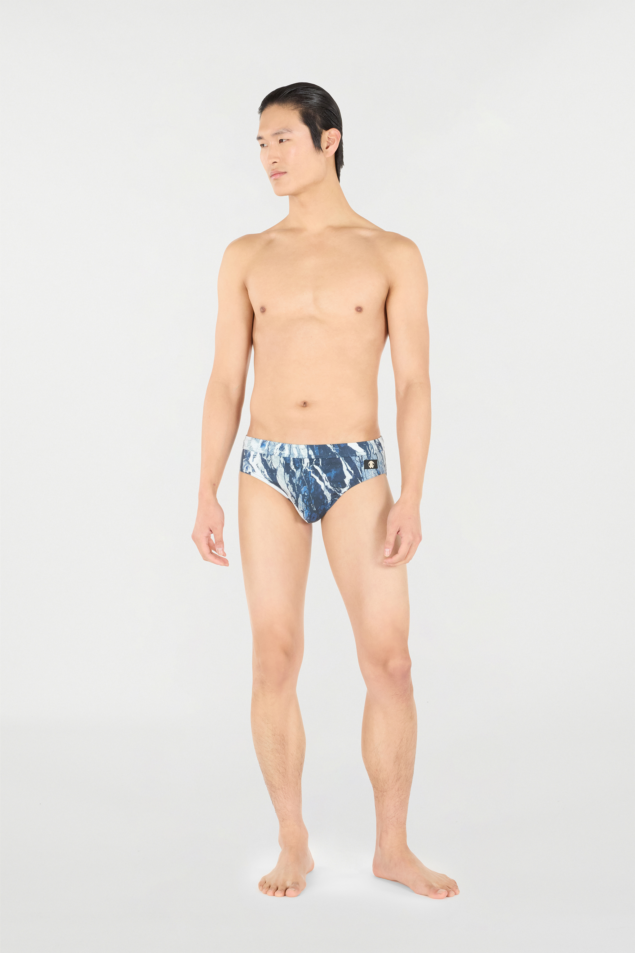 Roberto Cavalli Marble-print Swim Briefs In Dark Blue