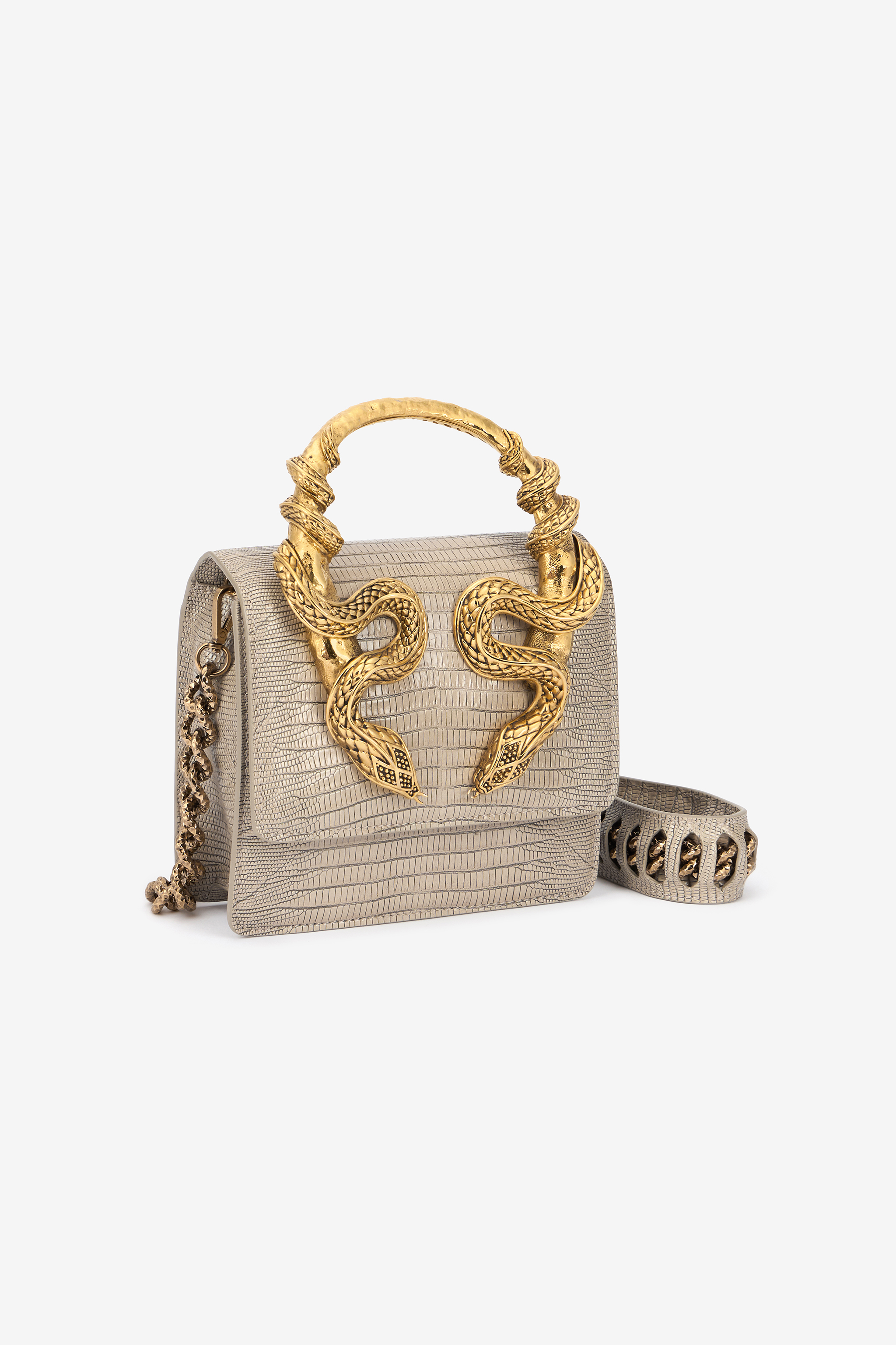 Roberto Cavalli Ivory Bag With Snakes In White