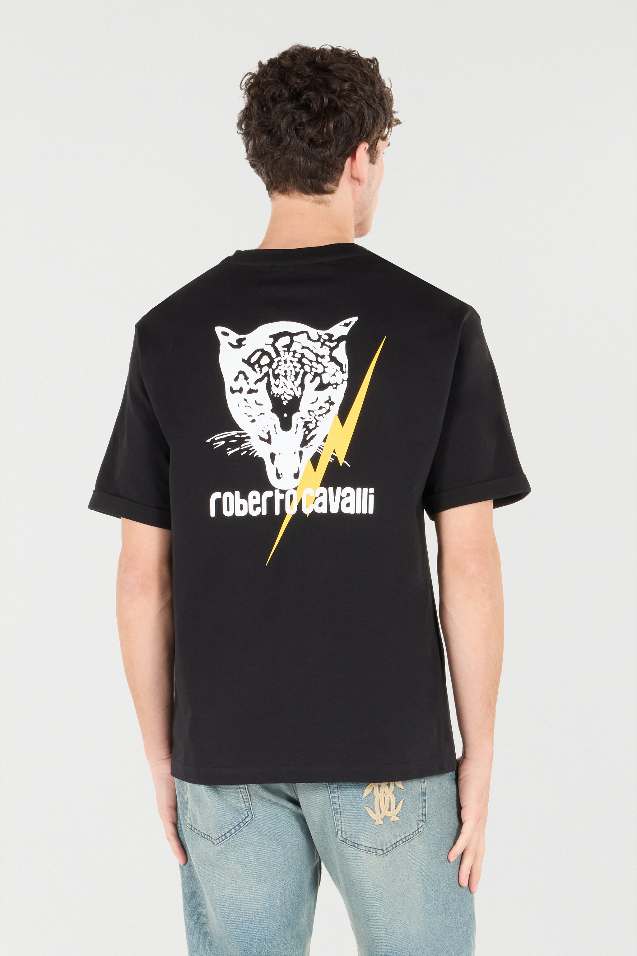 Roberto Cavalli T-shirt With Print And Logo In Black
