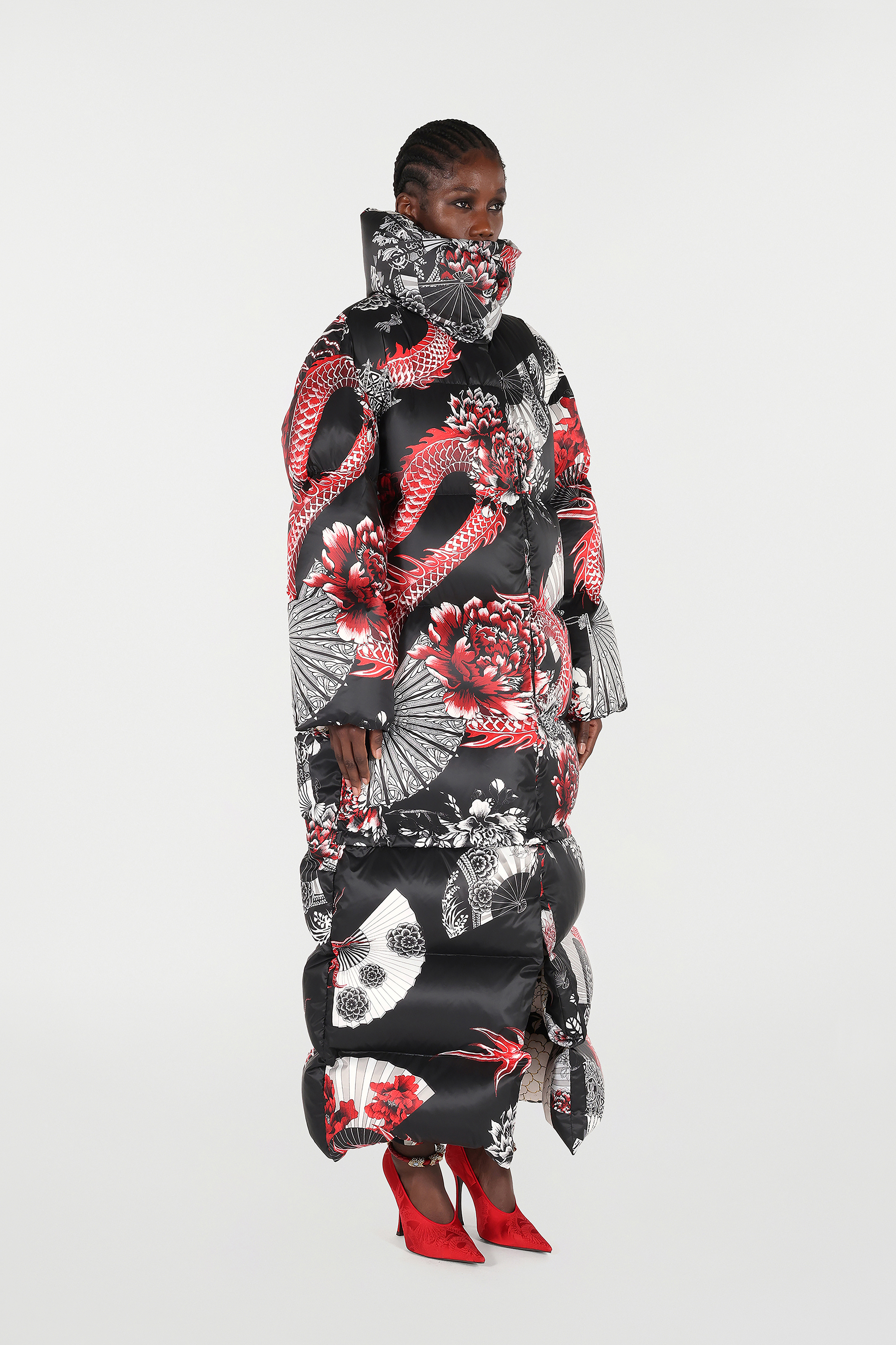 Roberto Cavalli Down Jacket With All-over Print And Removable Lower Insert In Multi