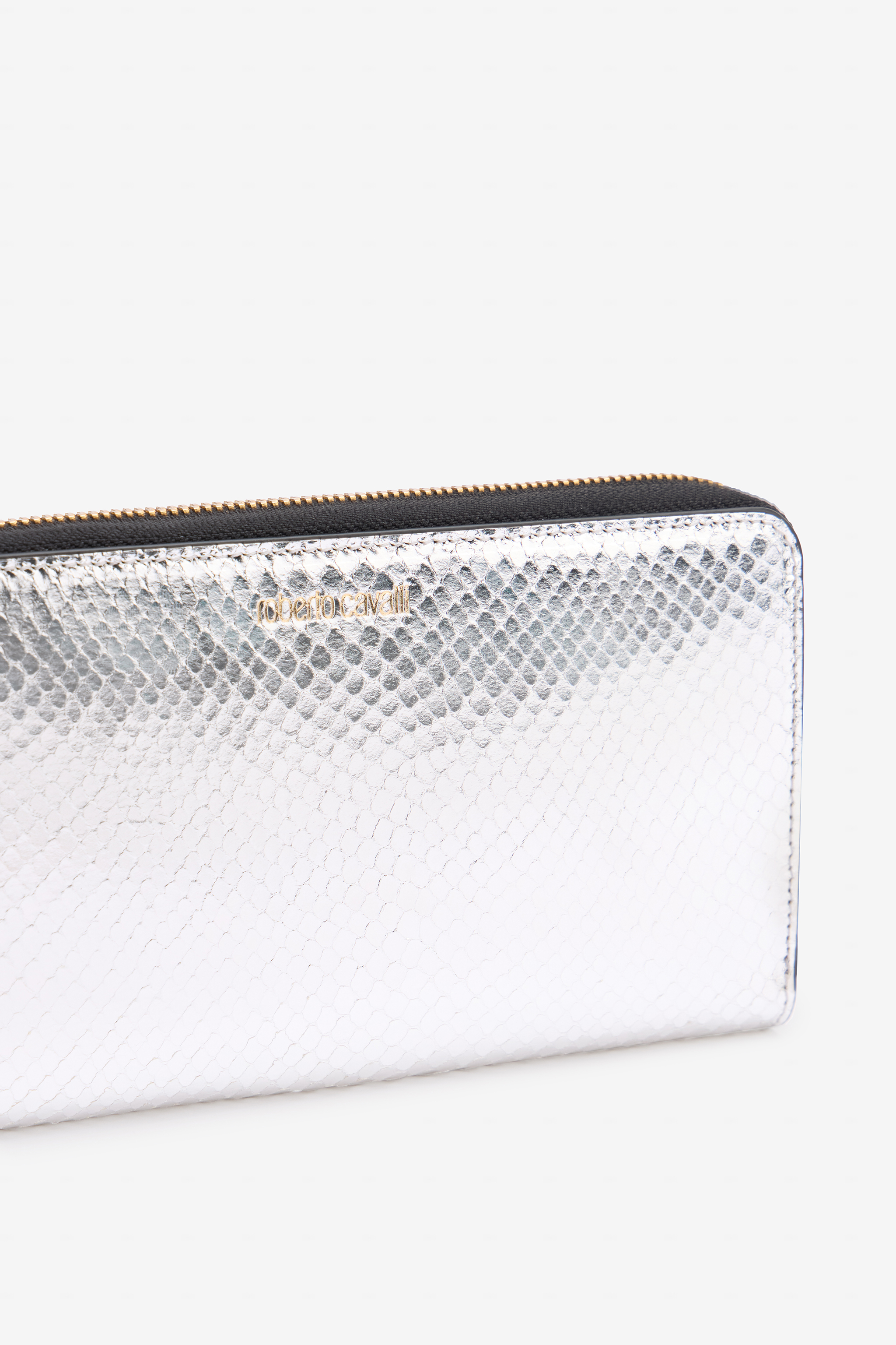 Shop Roberto Cavalli Zip-around Wallet With Snake Print In Silver