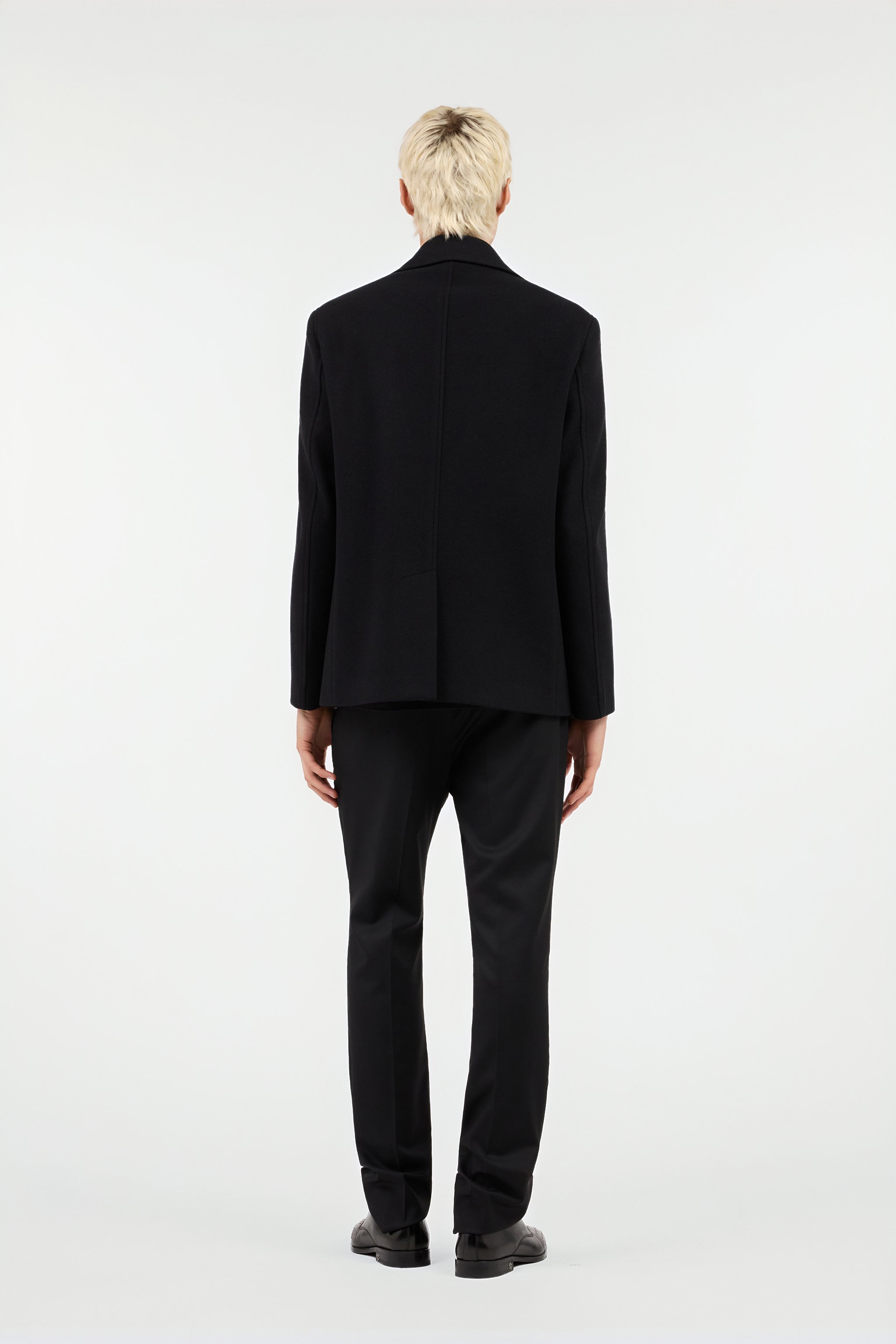 Black Wool Double-Breasted Peacoat