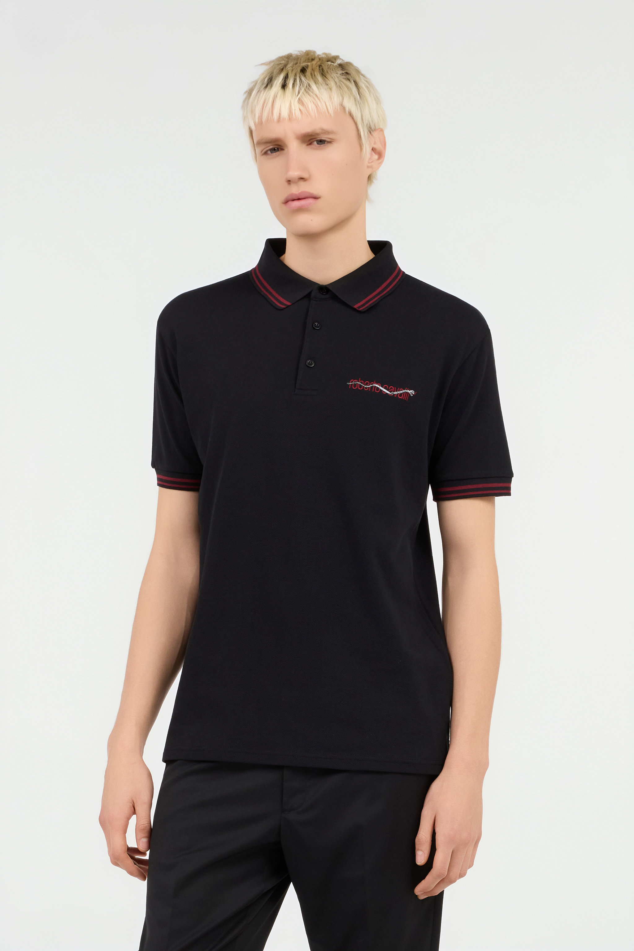 Black Polo With Striped Trim
