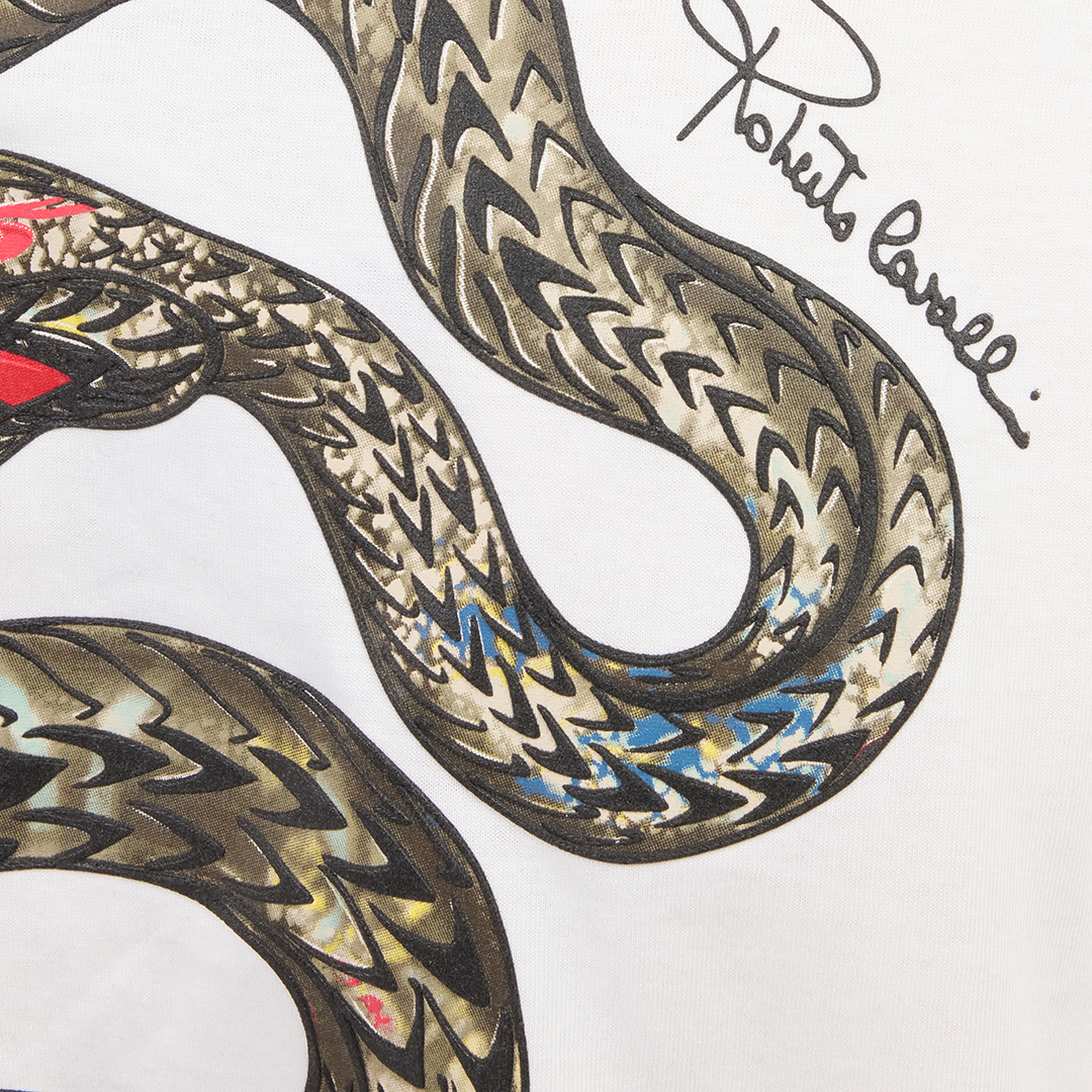 Roberto Cavalli White T-shirt With Snake Print In White