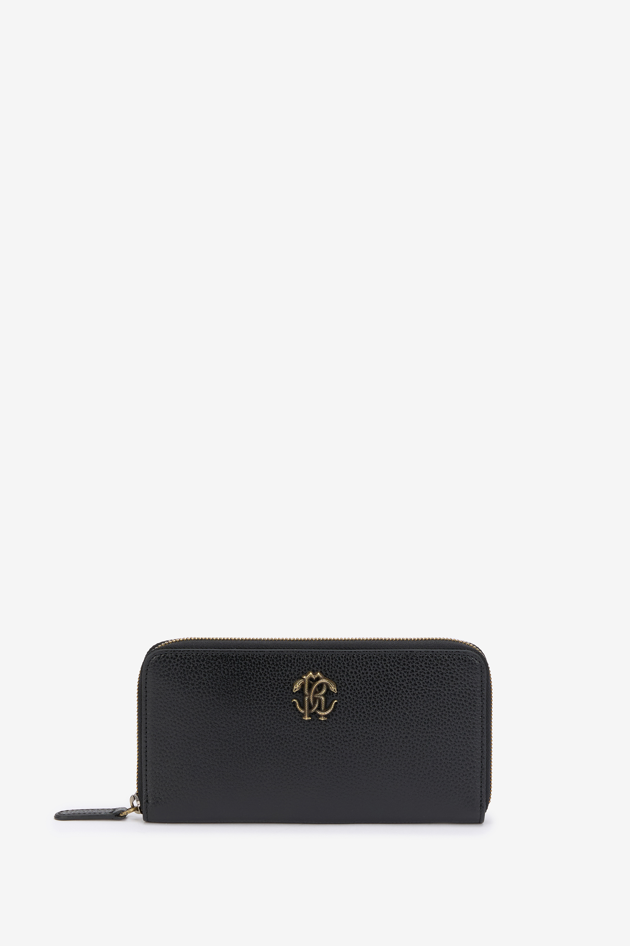 Black Zip-Around Wallet With Mirror Snake Monogram