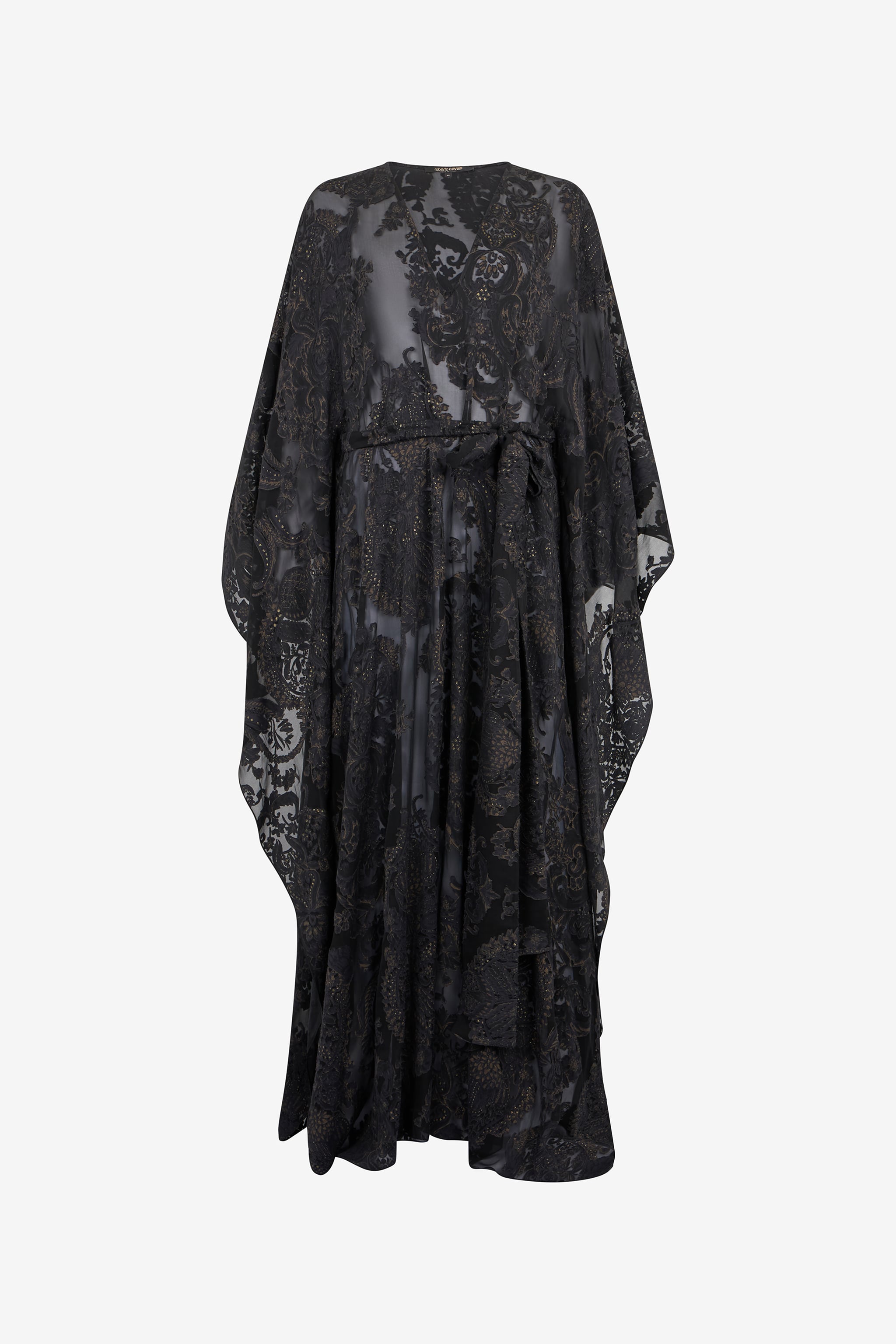 Roberto Cavalli Sheer Silk Kaftan in Ornamental Black