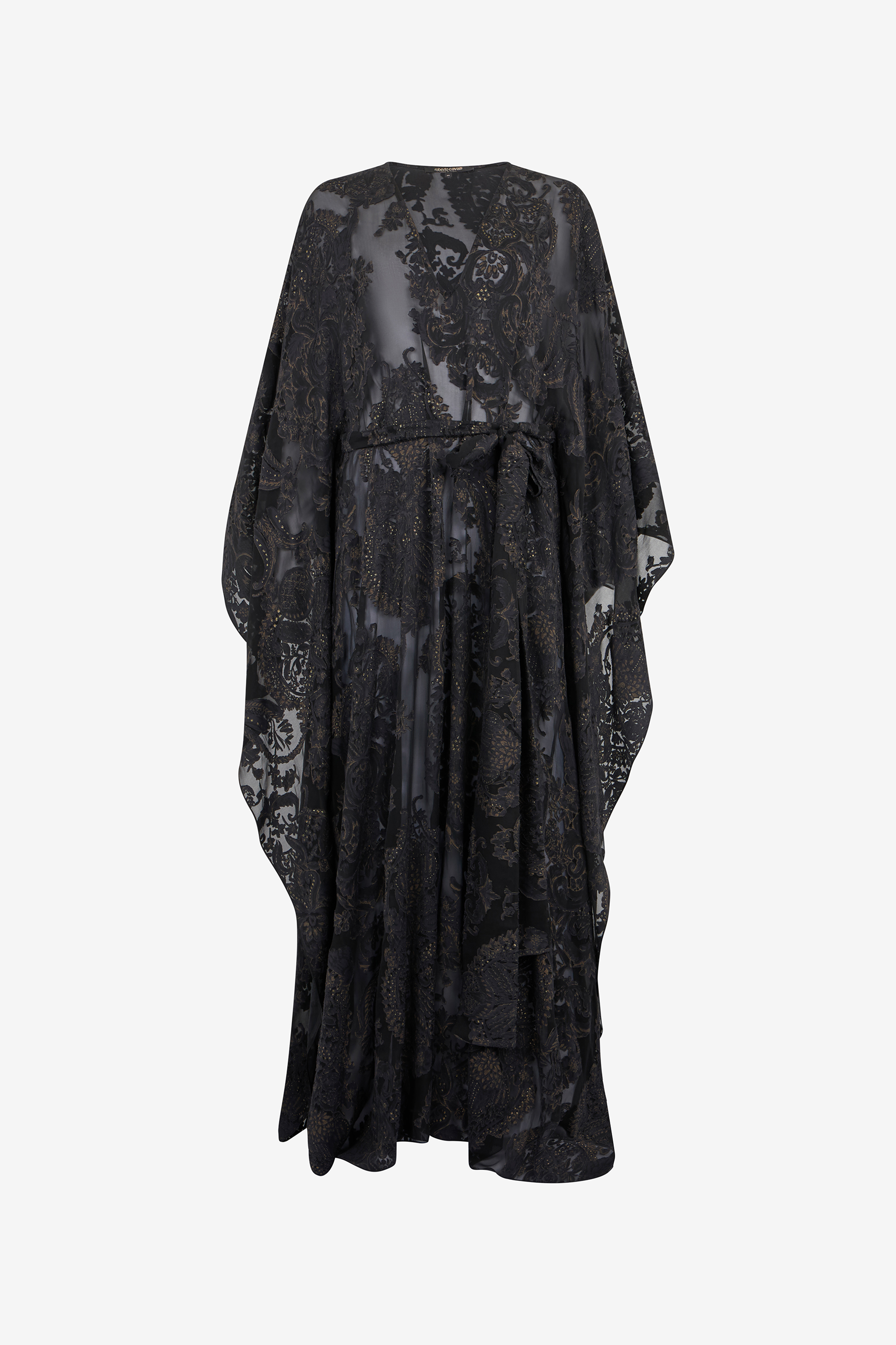 Roberto Cavalli Women's Black Sheer Silk Kaftan In Ornamental - Beachwear