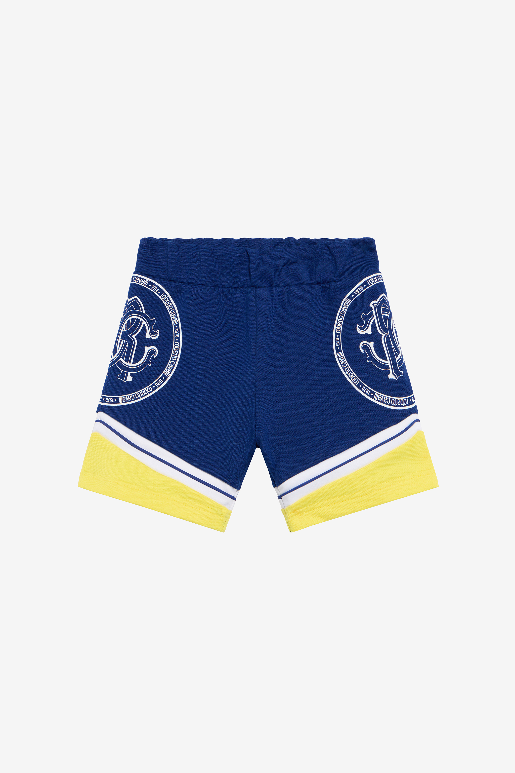 Roberto Cavalli Boys Blue/Yellow Color-Block Shorts With Monogram Rc - Ready To Wear