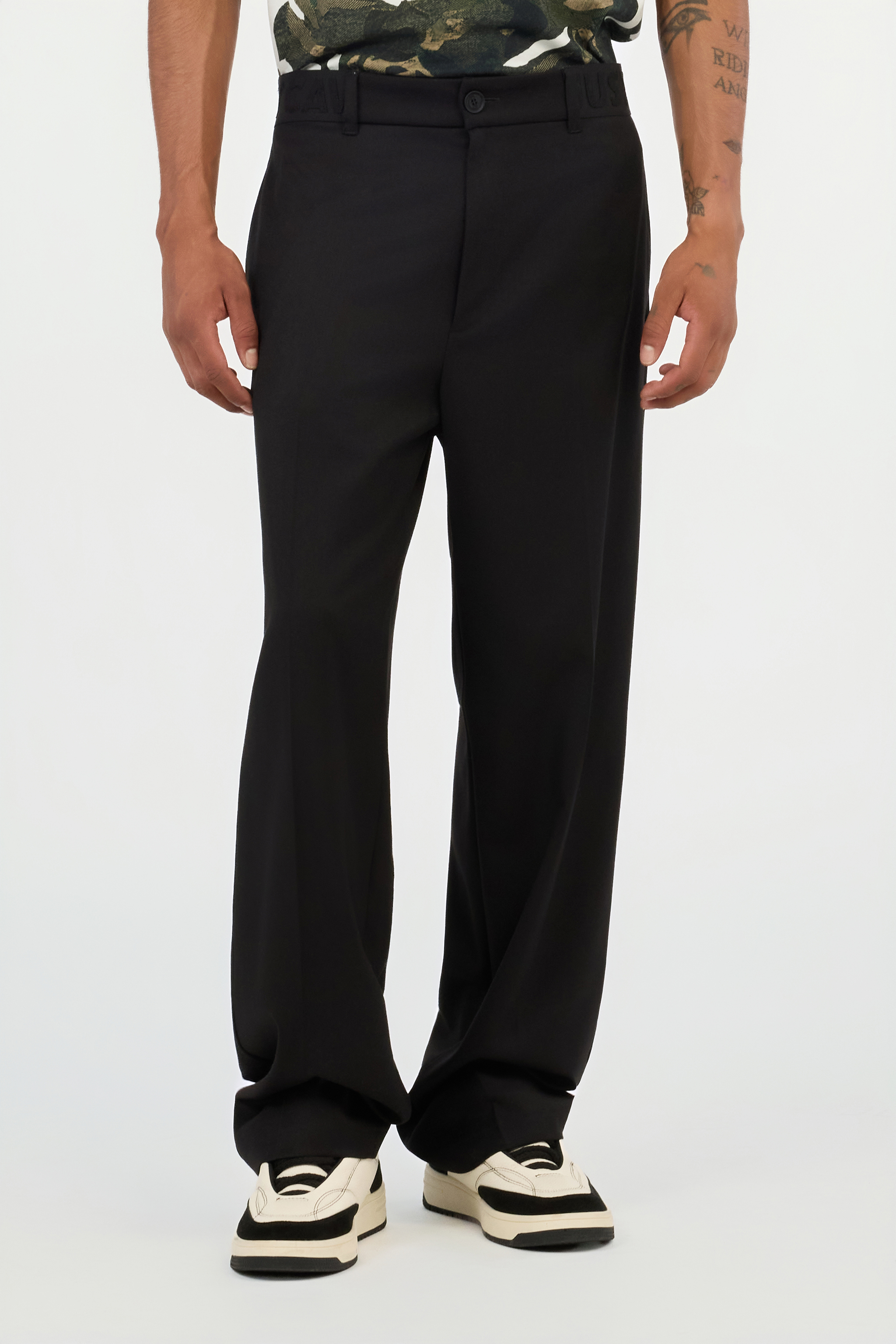 Roberto Cavalli Black Wide Leg Trousers With Logo In Black