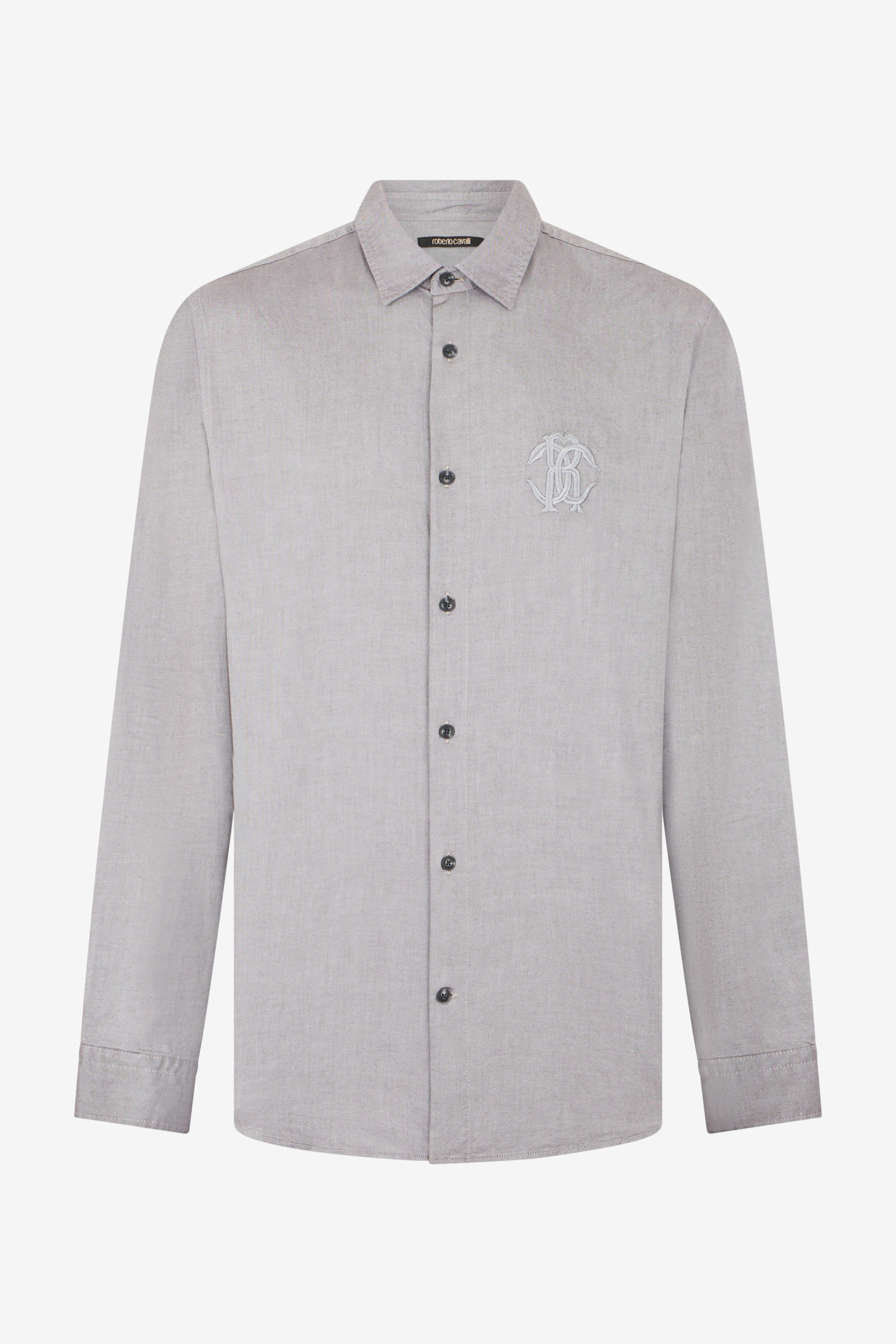 Roberto Cavalli Men's Grey/Black Shirt With Monogram Rc Embroidery - Ready To Wear