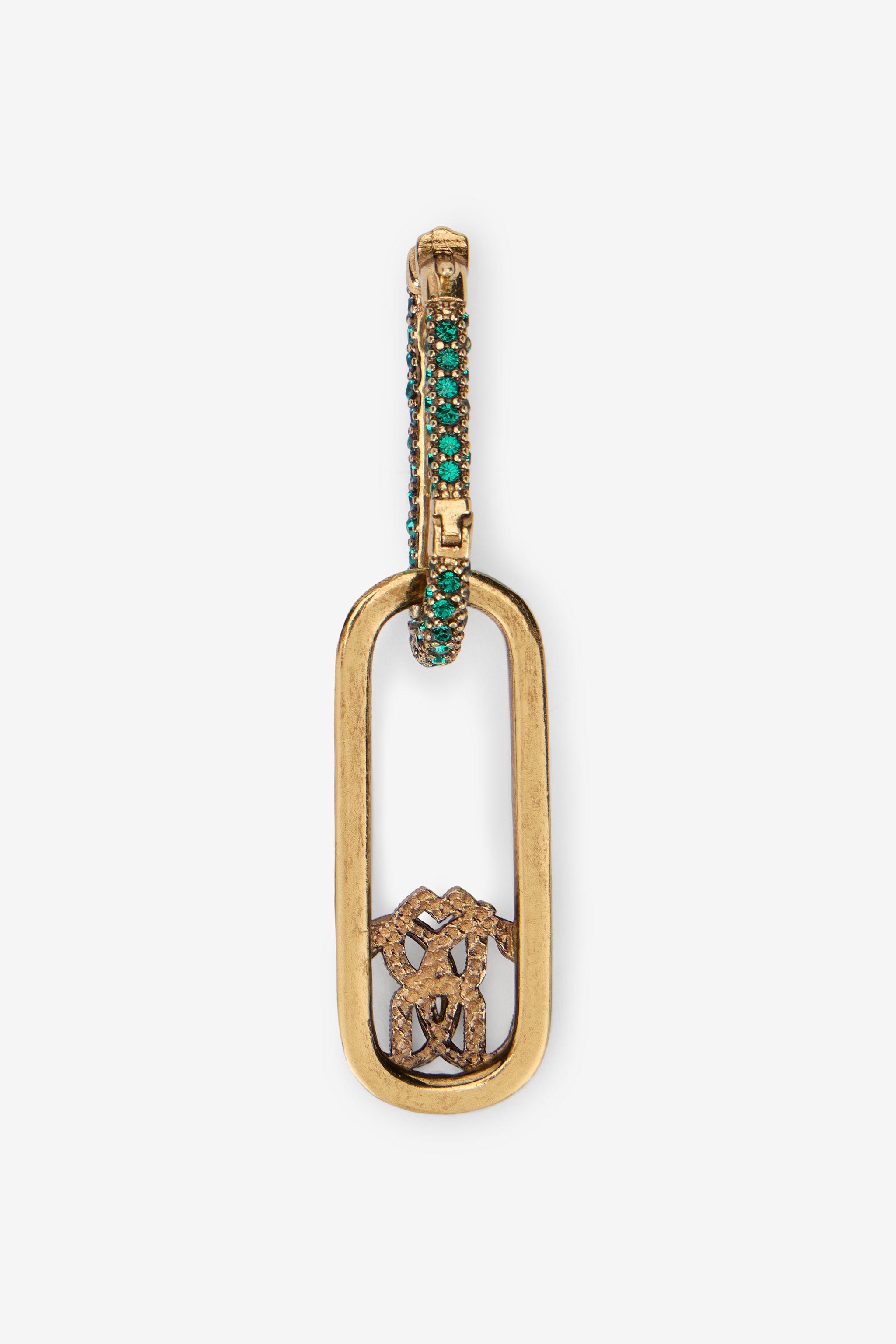 Roberto Cavalli Green Link Earrings With Crystal And Snake Monogram Rc