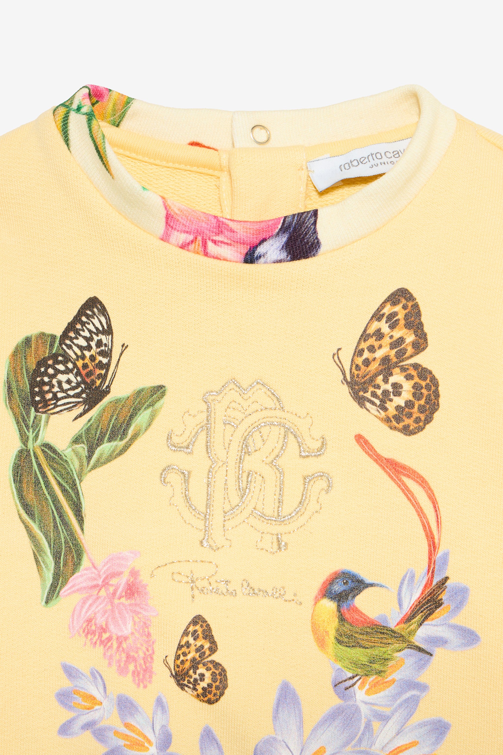 Roberto Cavalli Yellow Sweatshirt With Tropical Print In Yellow
