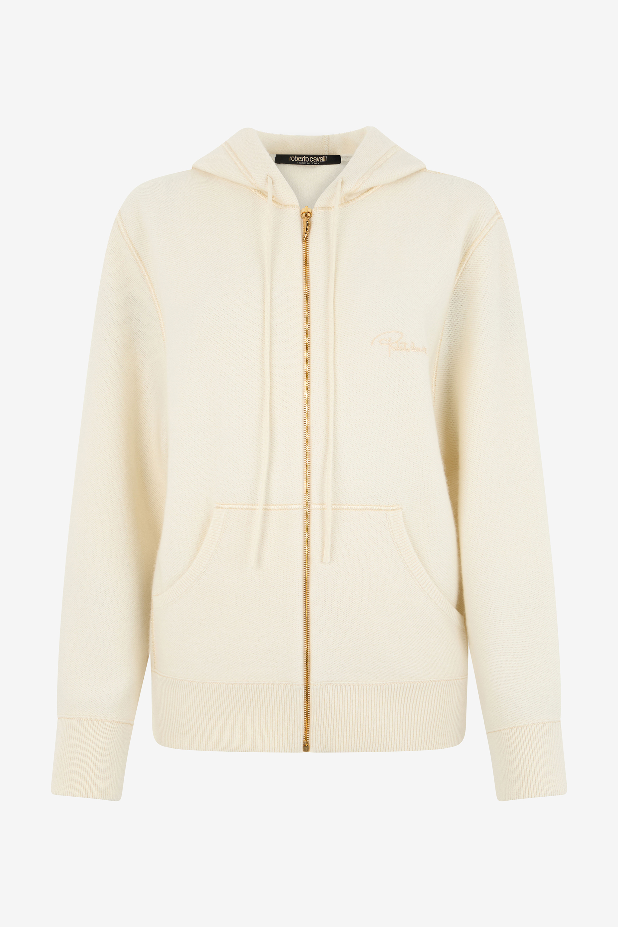 Roberto Cavalli Knitted Zip-up Sweatshirt In Ivory