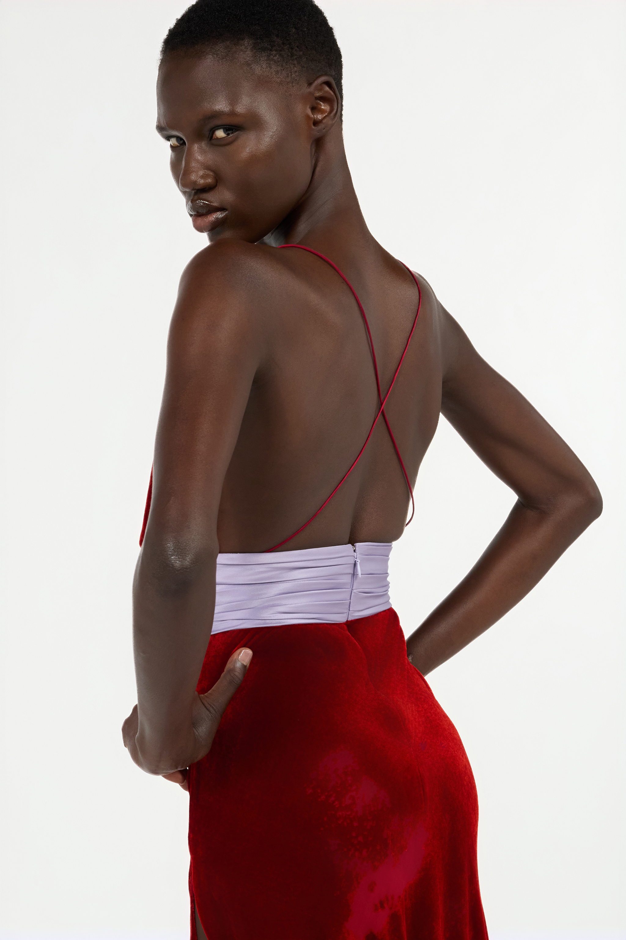 Long Dark Red Dress With Marine Print