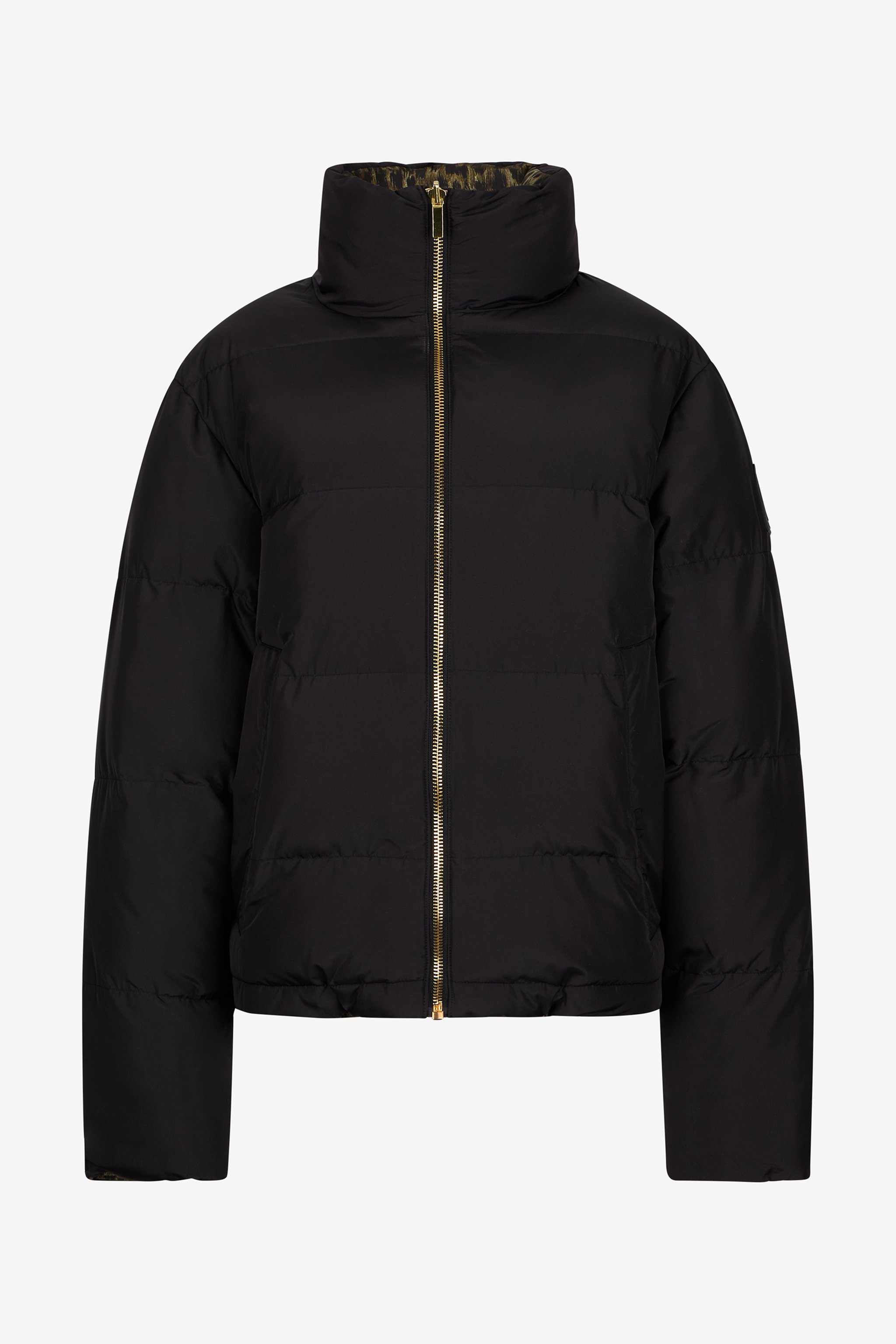 Roberto Cavalli Leopard Jacquard Print Reversible Puffer Jacket In Black