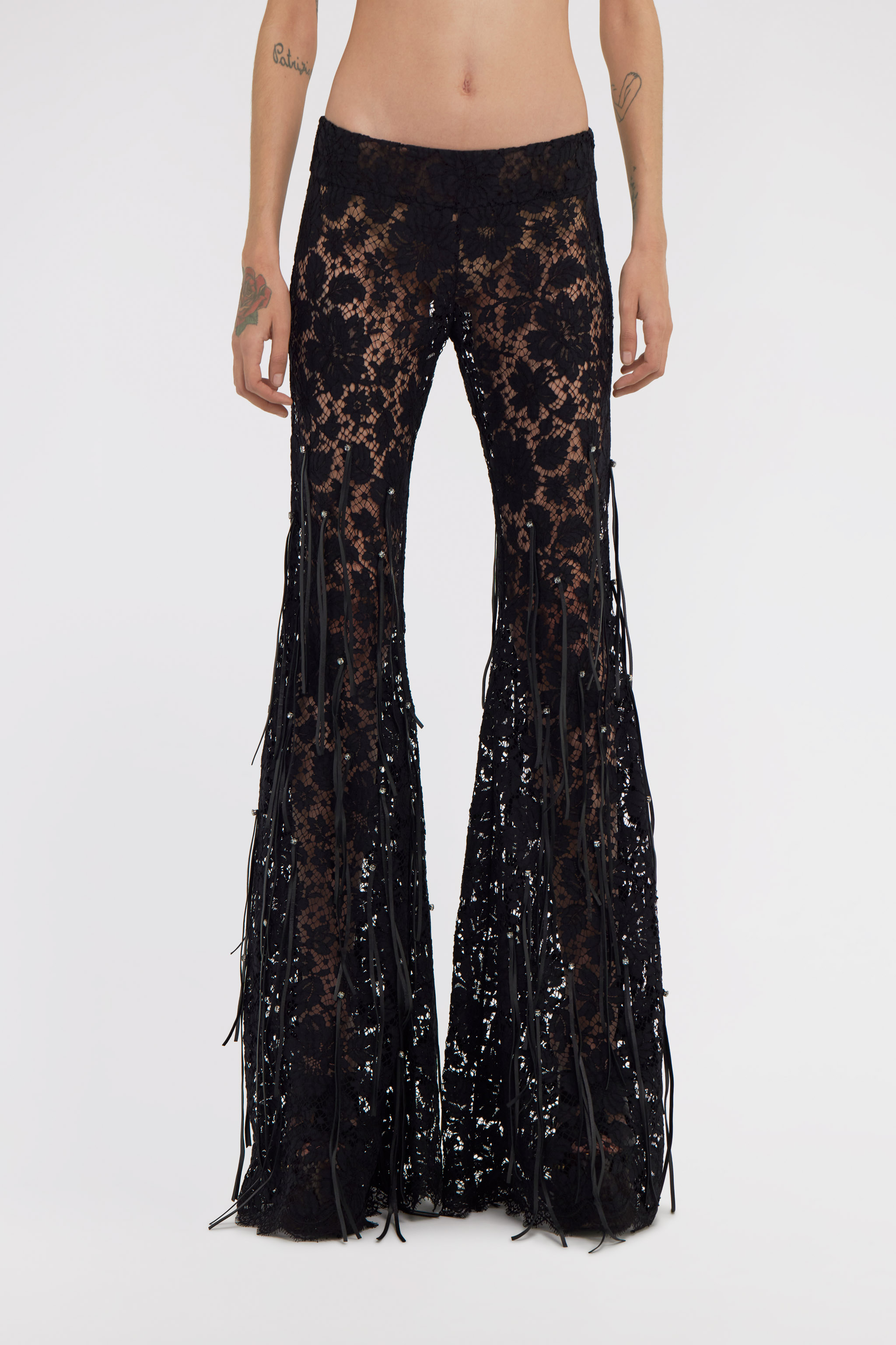 Roberto Cavalli Semi-transparent Lace Trousers In Black
