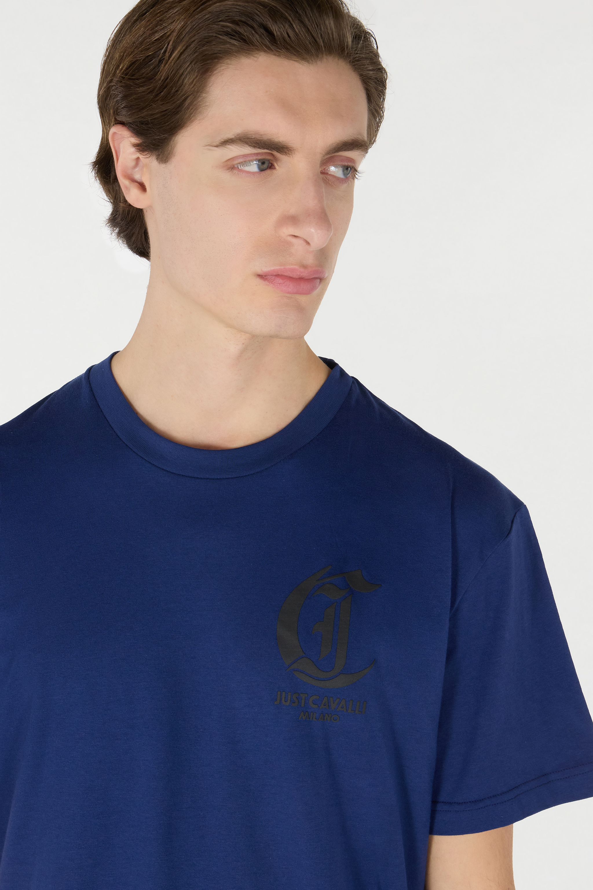 Roberto Cavalli T-shirt With Jc Monogram In Dark Blue