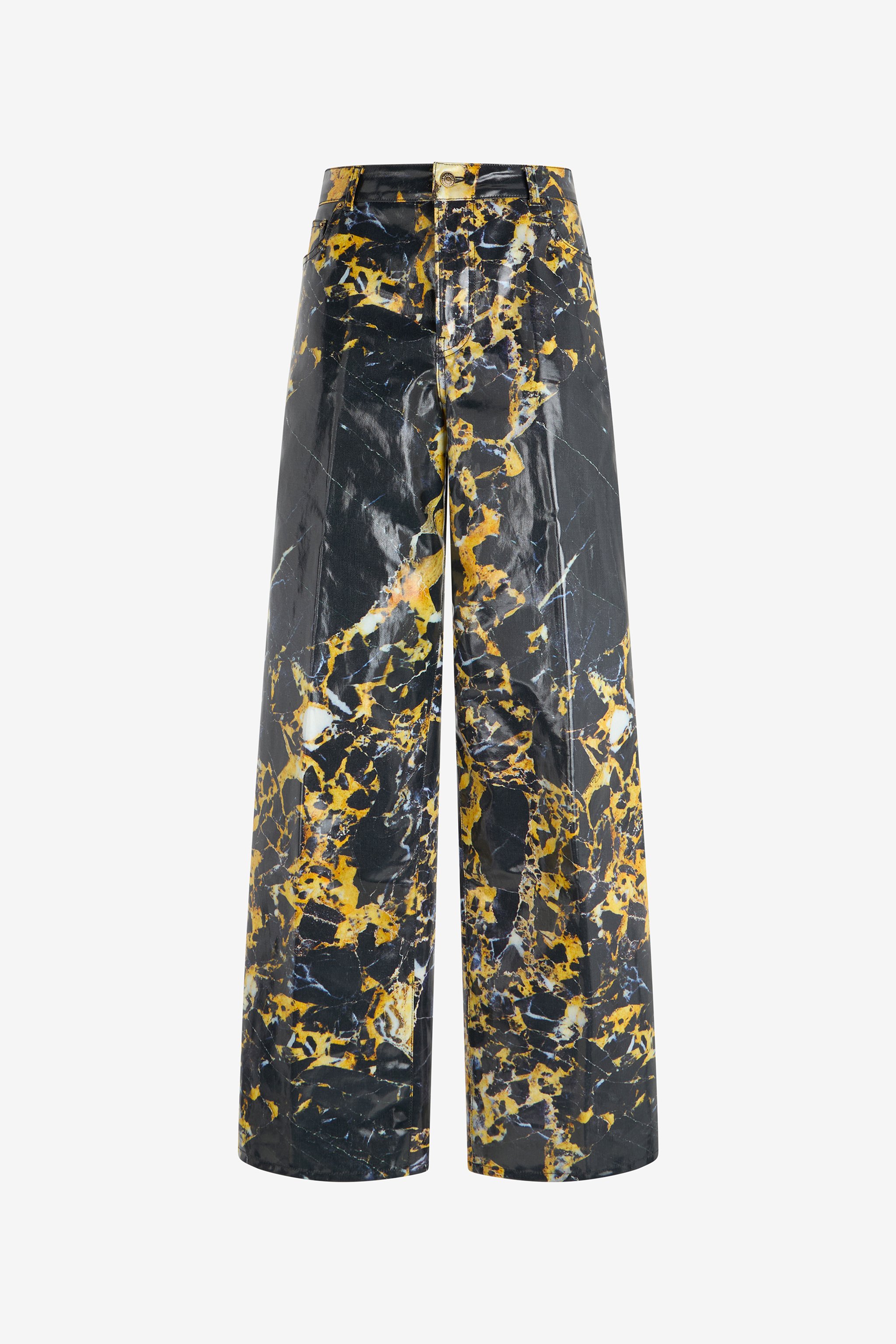 Roberto Cavalli Loose Trousers With Marble Print In Trasparente/nero