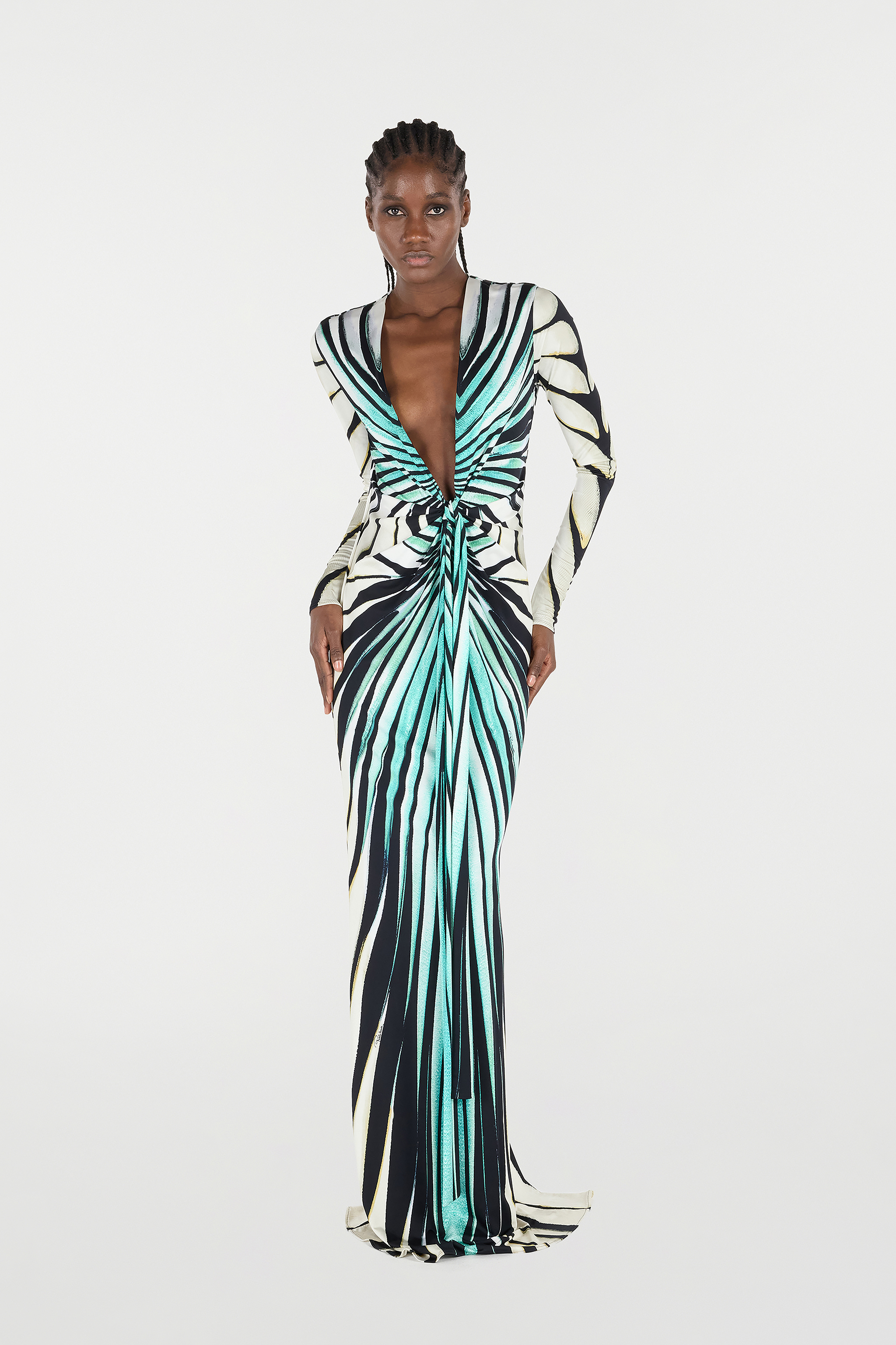 ROBERTO CAVALLI RAY OF SEA DRUCK KLEID MAXI