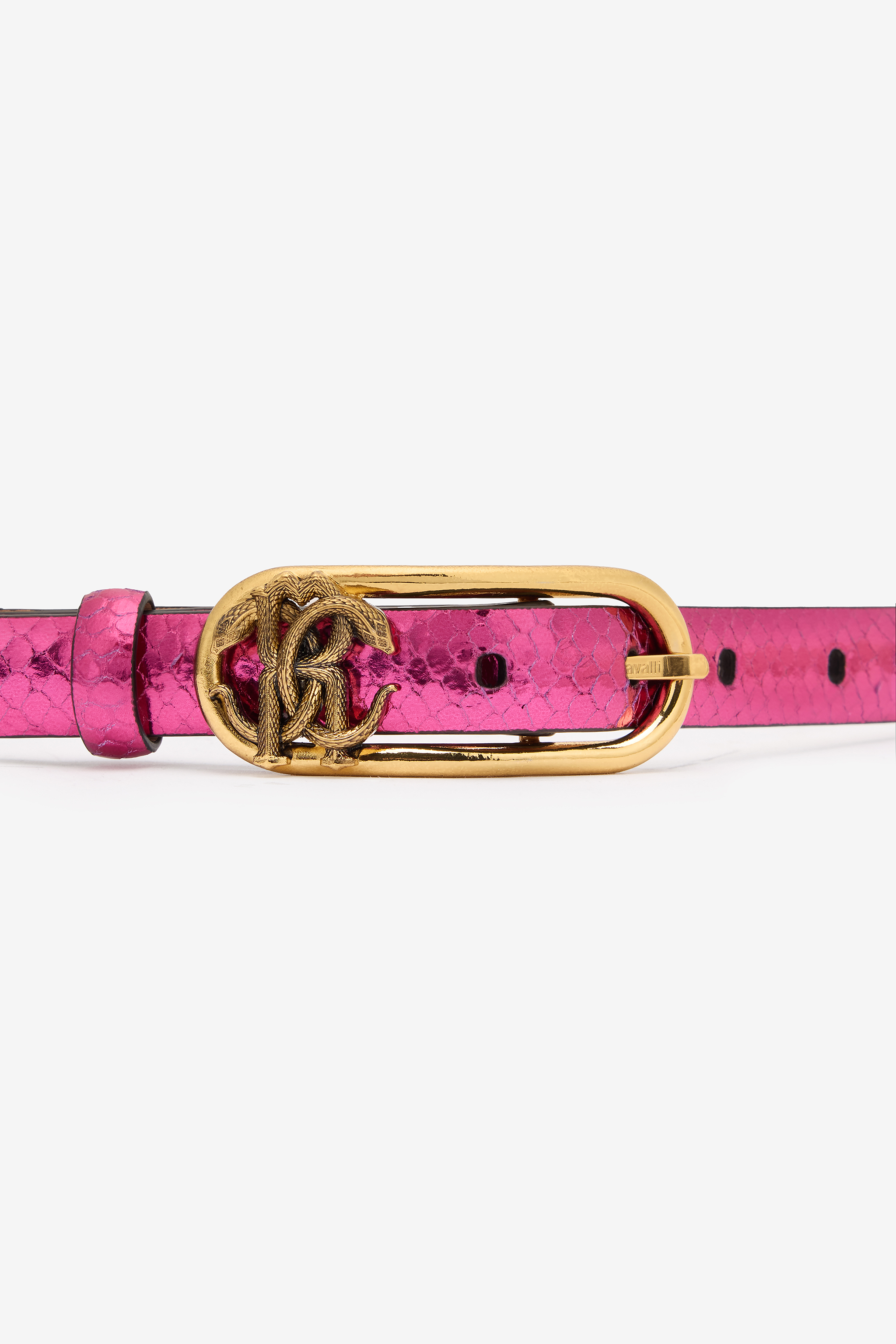 ROBERTO CAVALLI LAMINATED LEATHER BELT WITH SNAKE PRINT