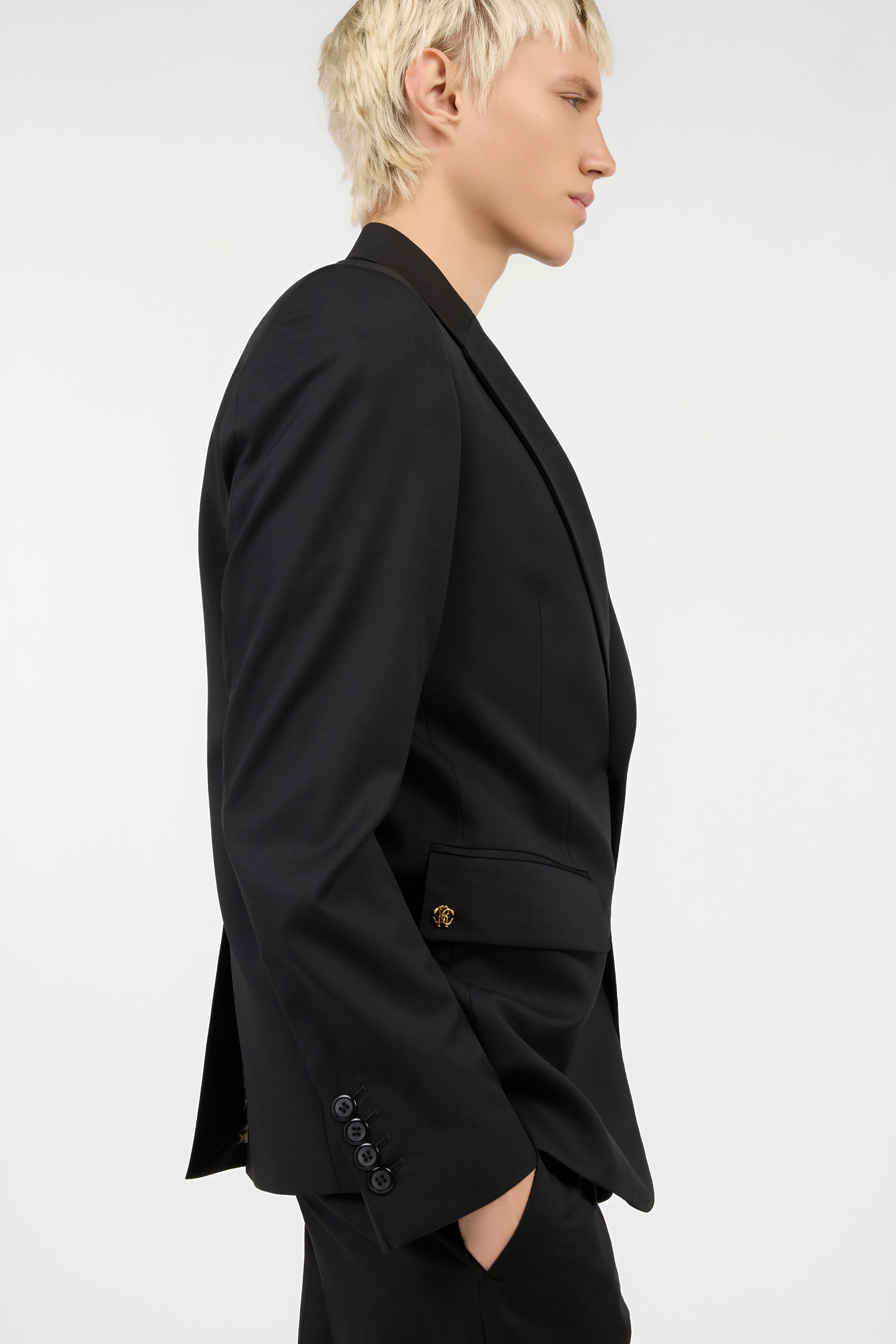 Black Wool Blazer with RC Monogram