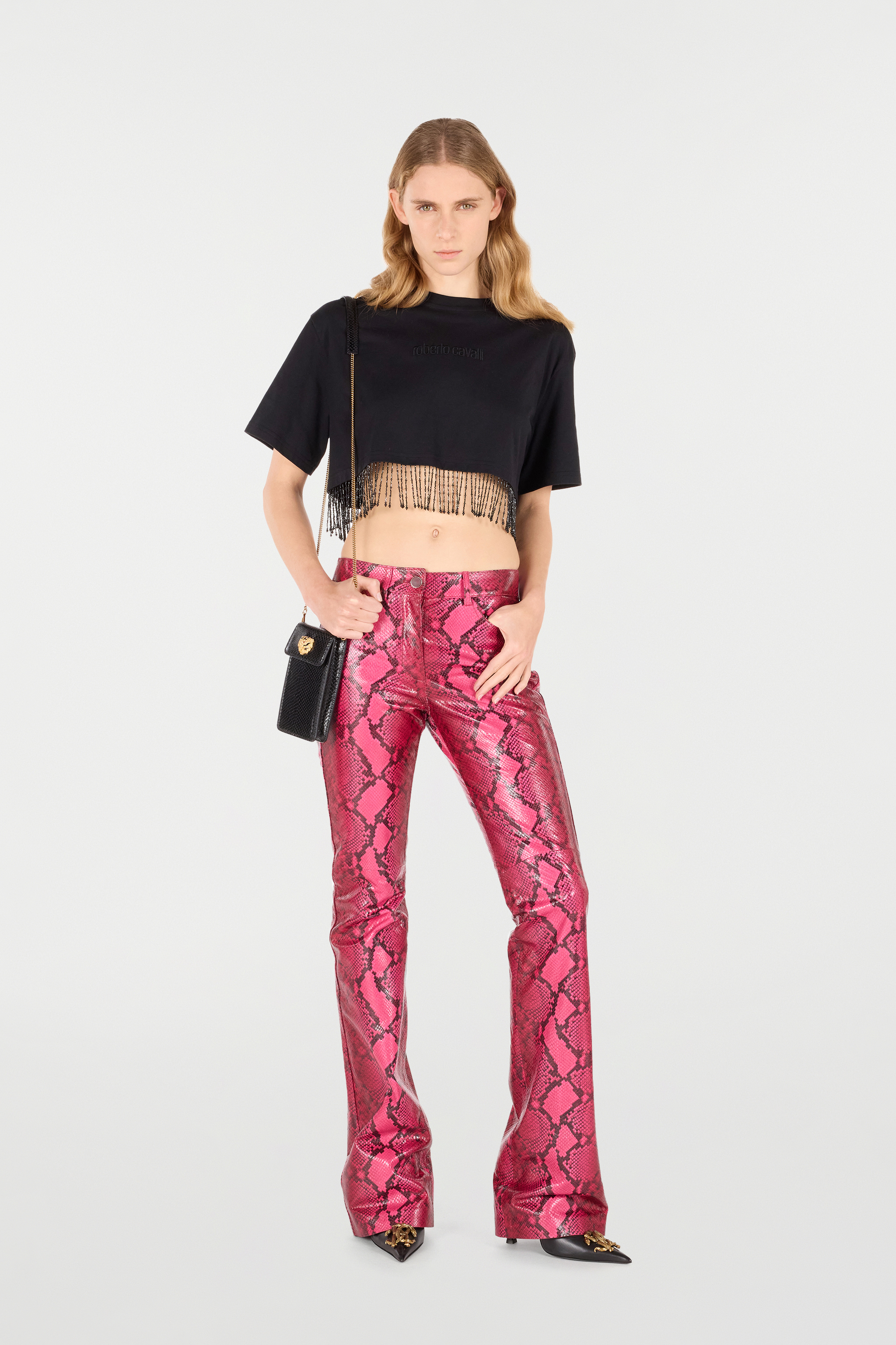 Roberto Cavalli Beaded-fringe Crop Top In Black
