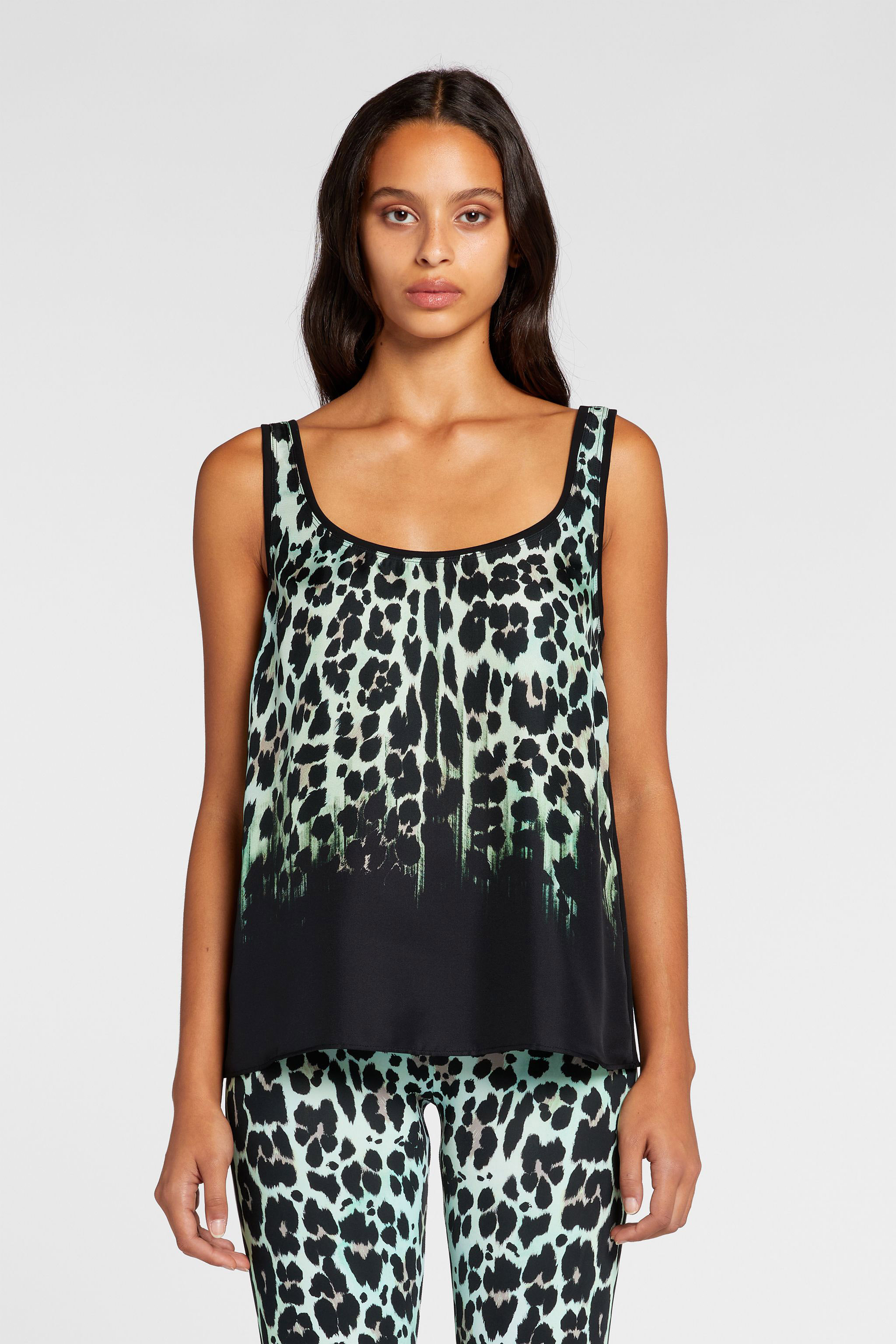  Roberto Cavalli Queen Of Sicily-print Sleeveless Silk Top - Female Blouses & Tops Light Green/black 50 
