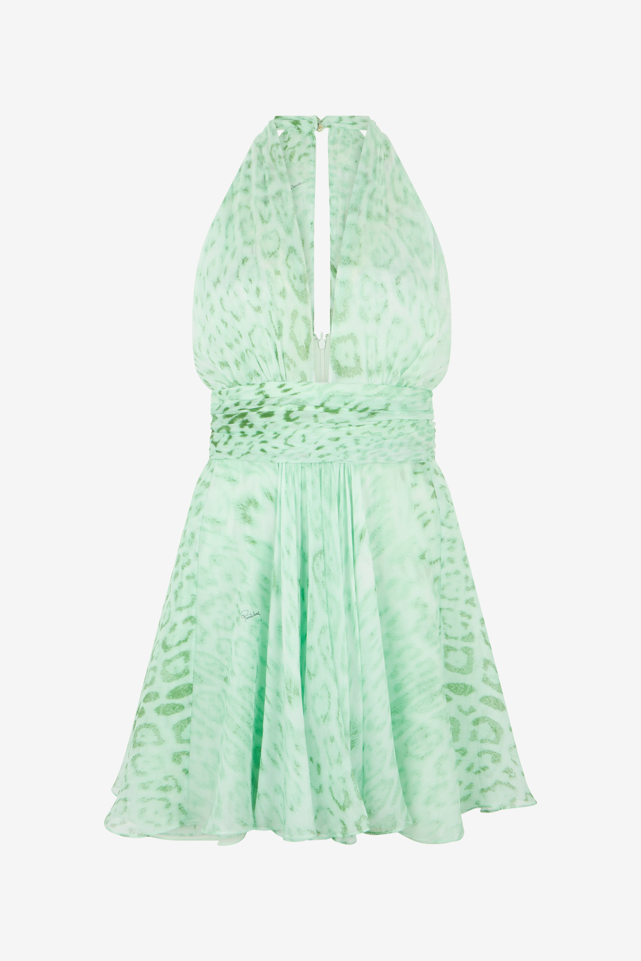 Roberto Cavalli Women's Green Jaguar Mint Print Silk Mini Dress - Mini Dresses Pistachio