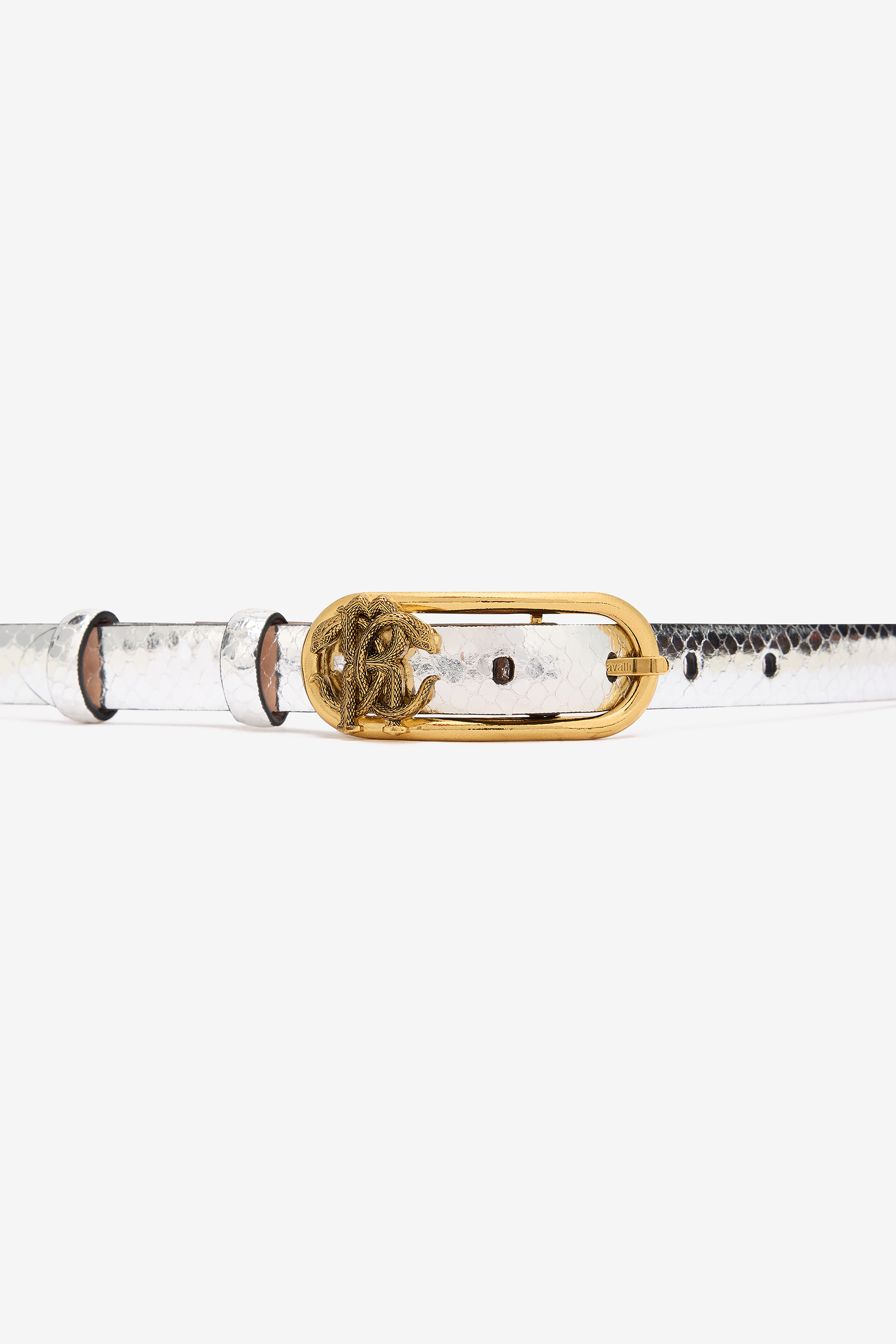 ROBERTO CAVALLI LAMINATED LEATHER BELT WITH SNAKE PRINT