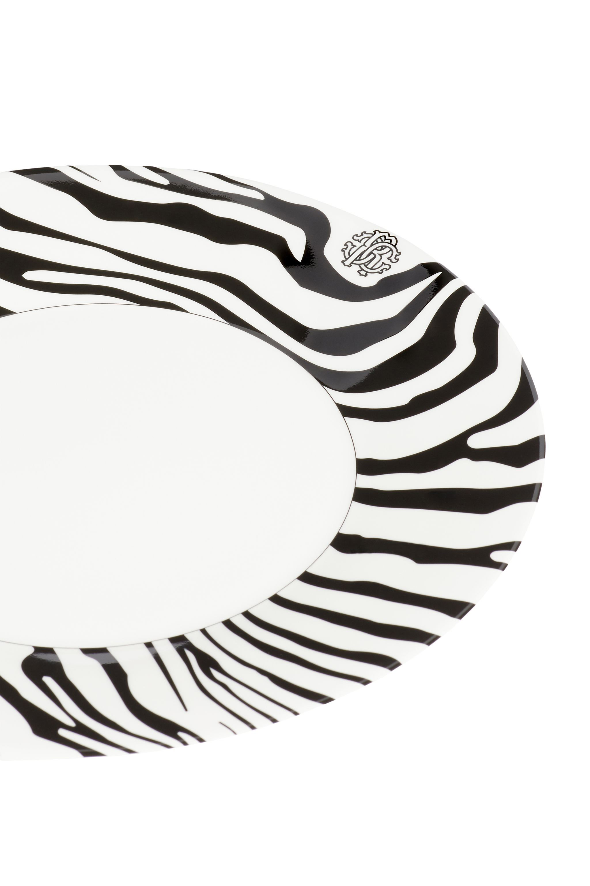 Roberto Cavalli Set Of 6 Zebra Flat Plates In Black/white