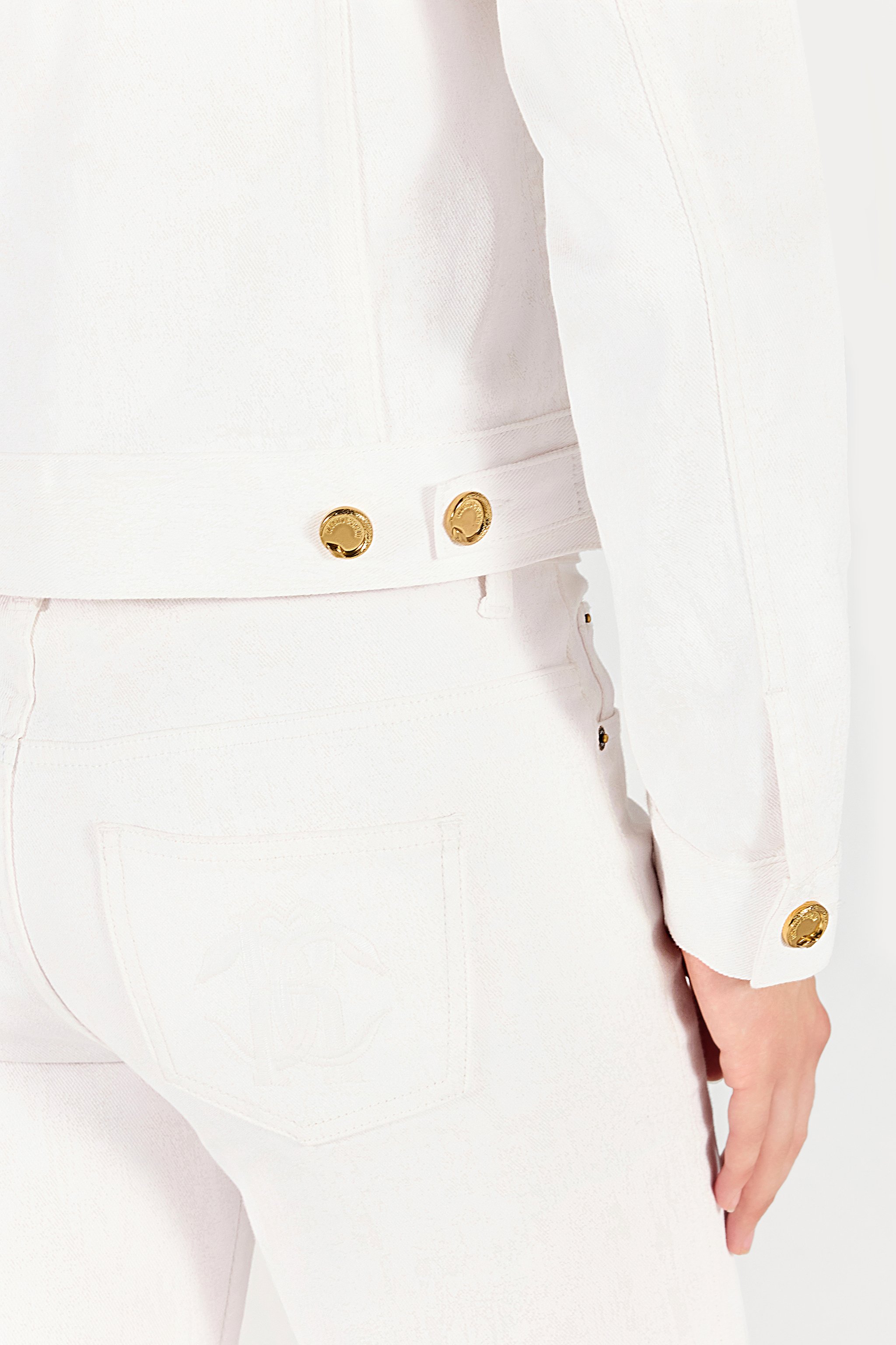 Shop Roberto Cavalli Denimjacke Mit Goldenen Knöpfen In White