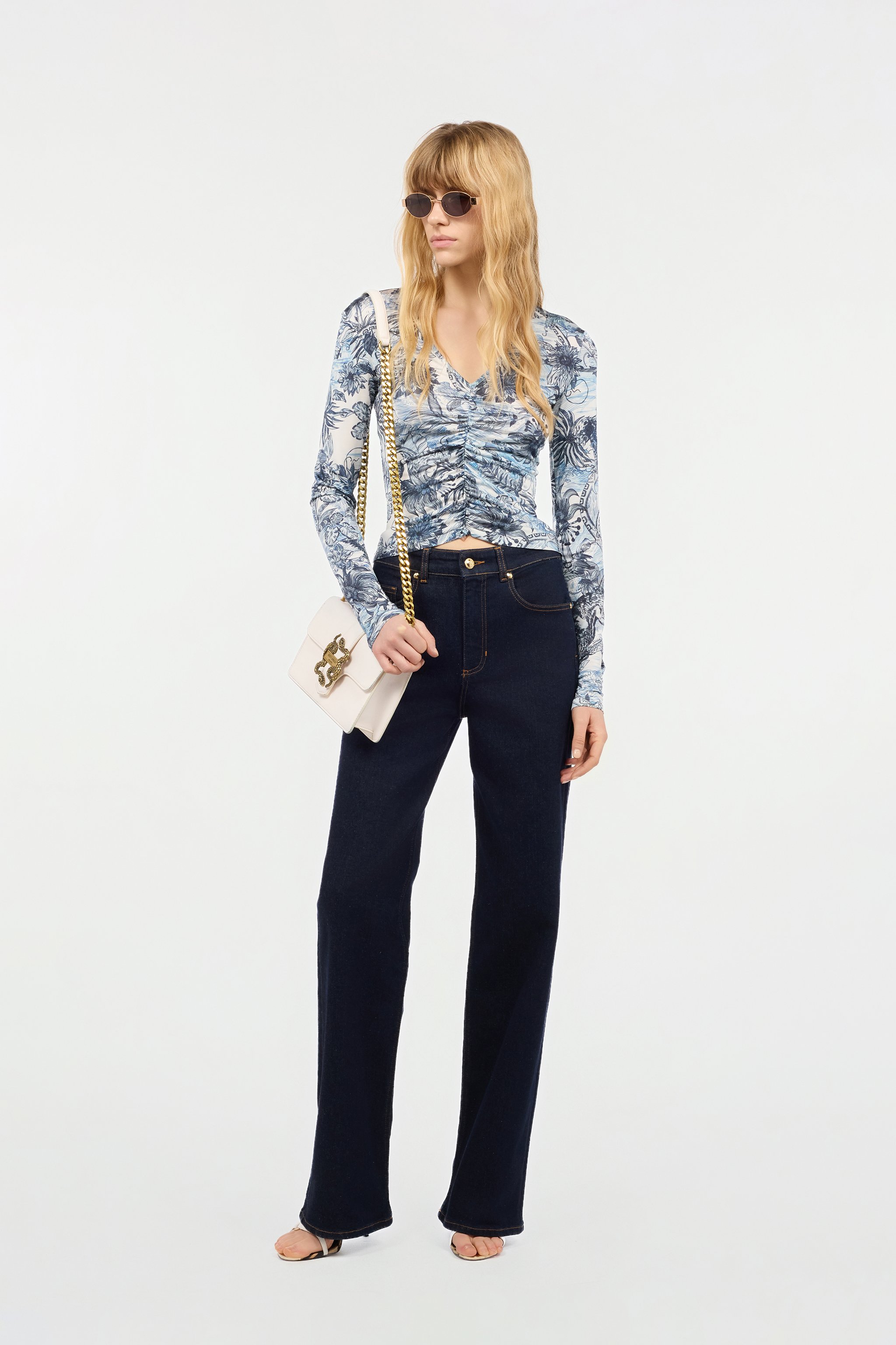 Roberto Cavalli Jungle Print Top In Light Blue